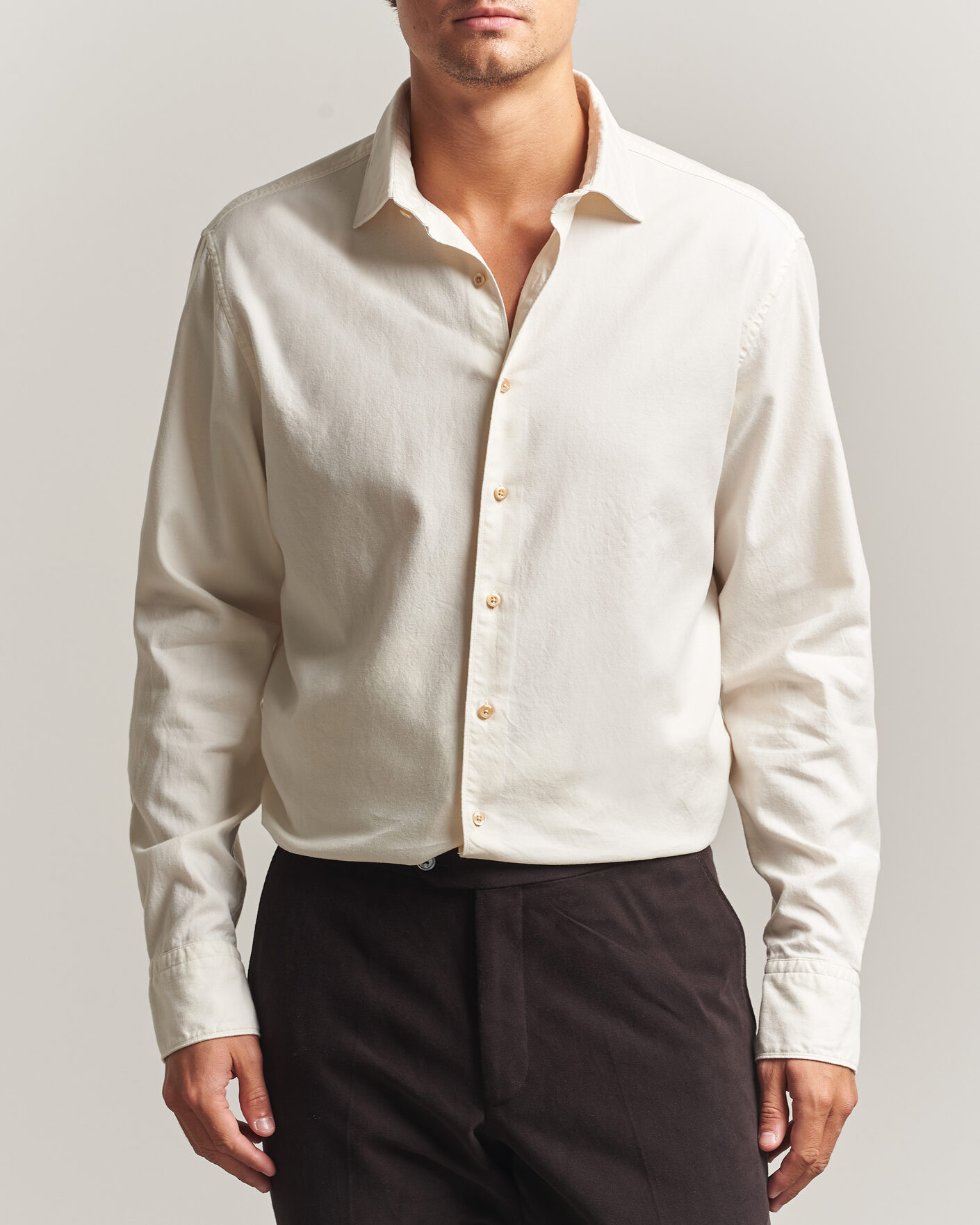Heren | Overhemden | Stenströms | Regular Fit Cut Away Flannel Shirt Off White