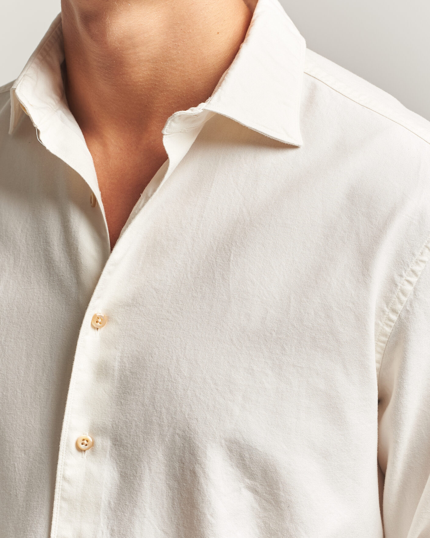 Heren | Overhemden | Stenströms | Regular Fit Cut Away Flannel Shirt Off White