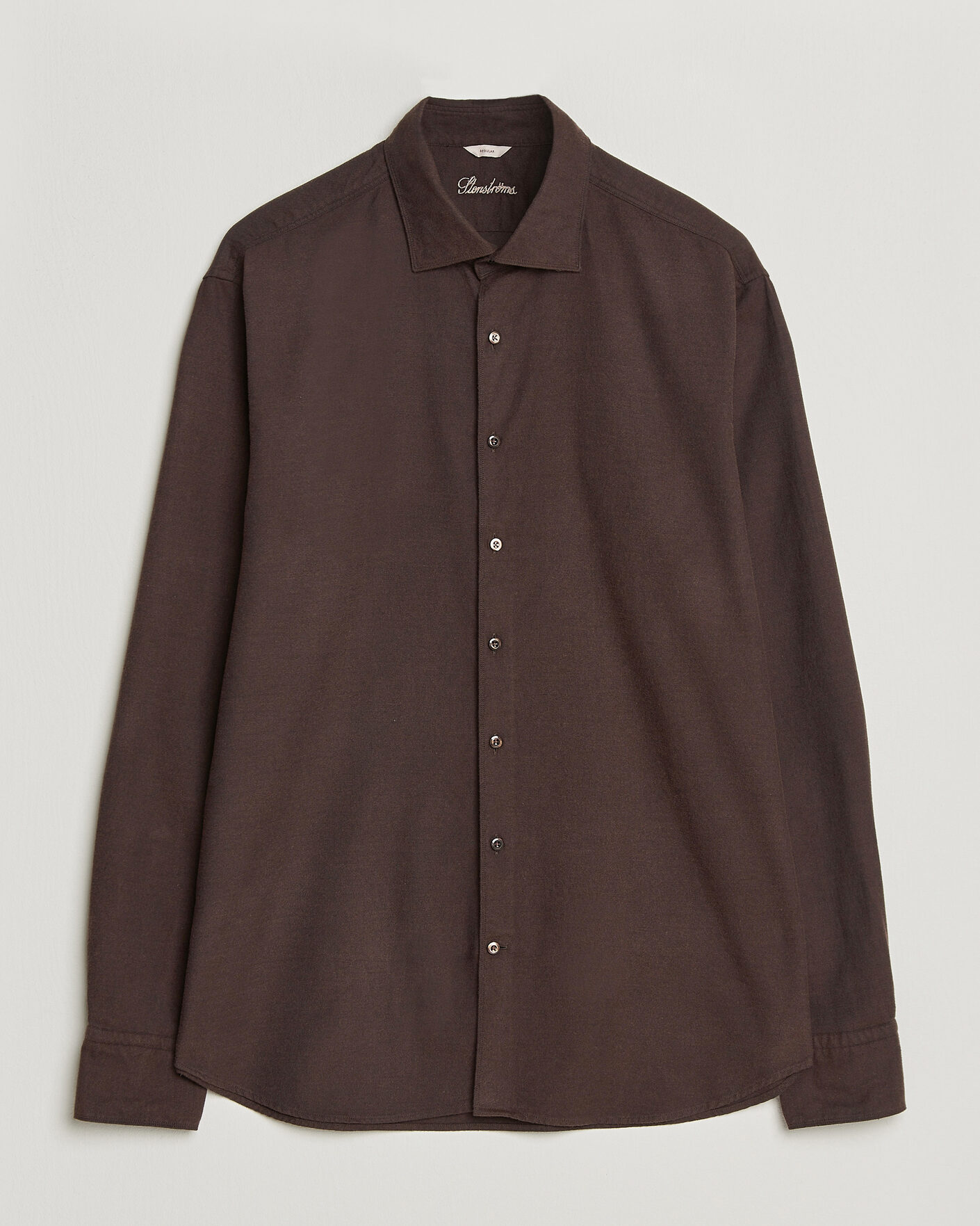 Heren | Overhemden | Stenströms | Regular Fit Cut Away Flannel Shirt Brown