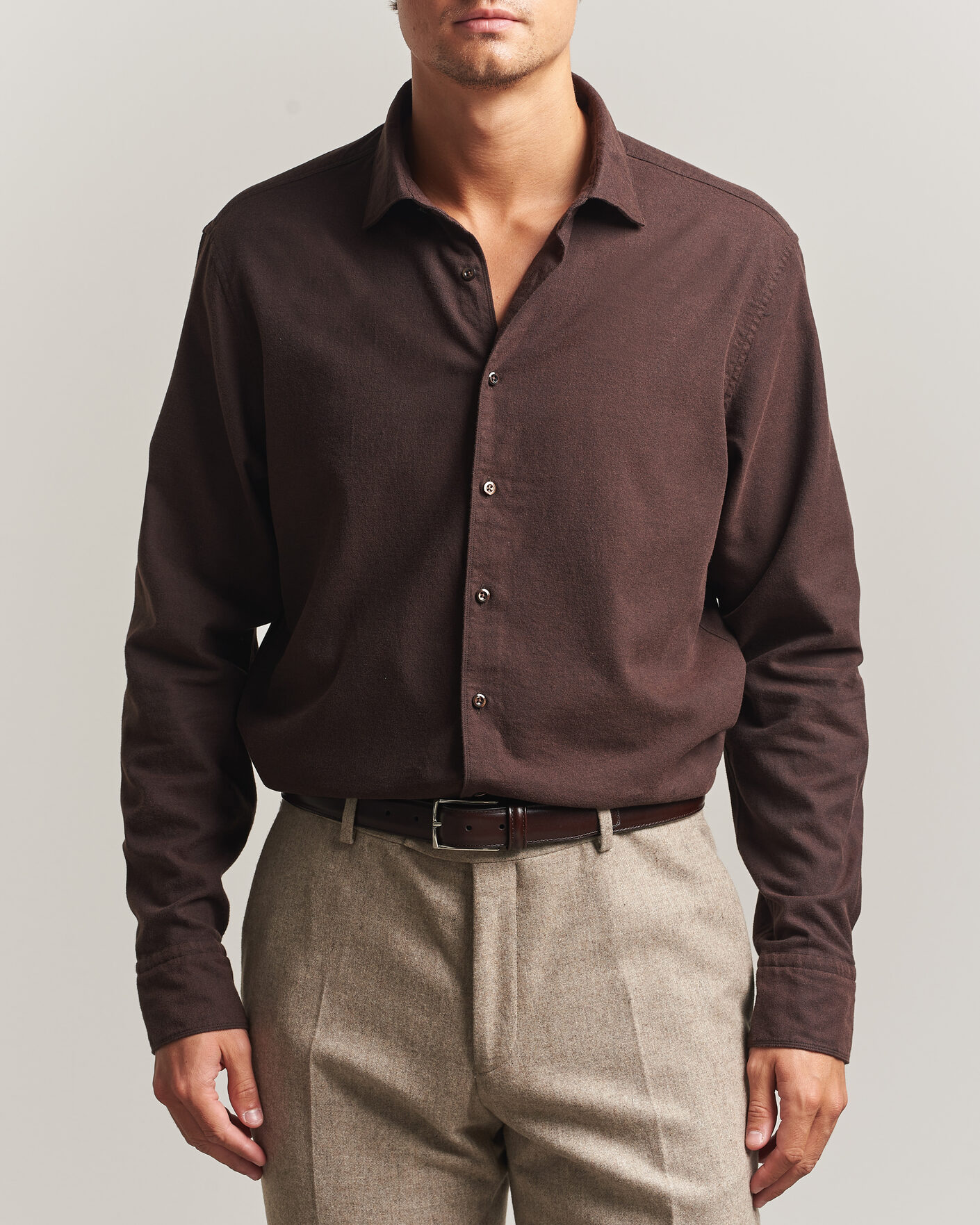 Heren | Overhemden | Stenströms | Regular Fit Cut Away Flannel Shirt Brown