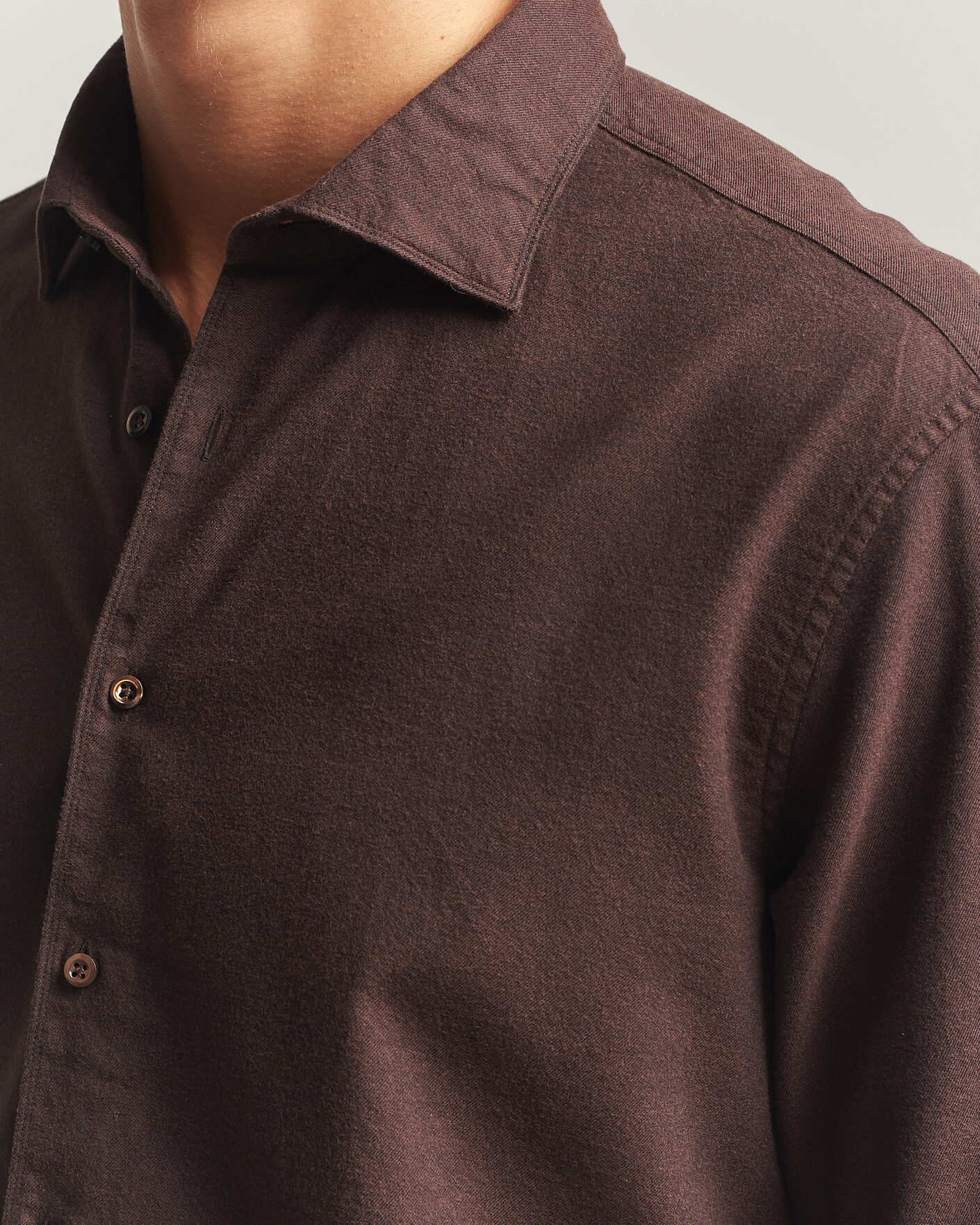 Heren | Overhemden | Stenströms | Regular Fit Cut Away Flannel Shirt Brown