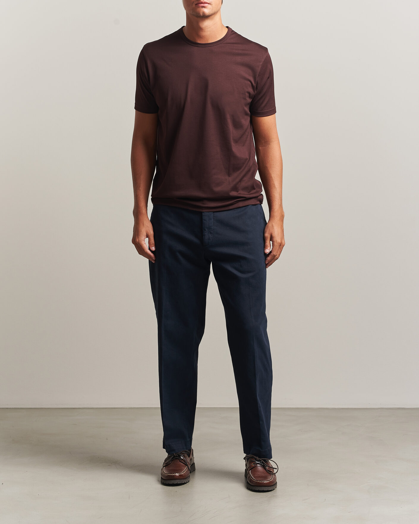 Heren | T-shirts | Sunspel | Crew Neck Q82 Cotton T-Shirt Dark Brown