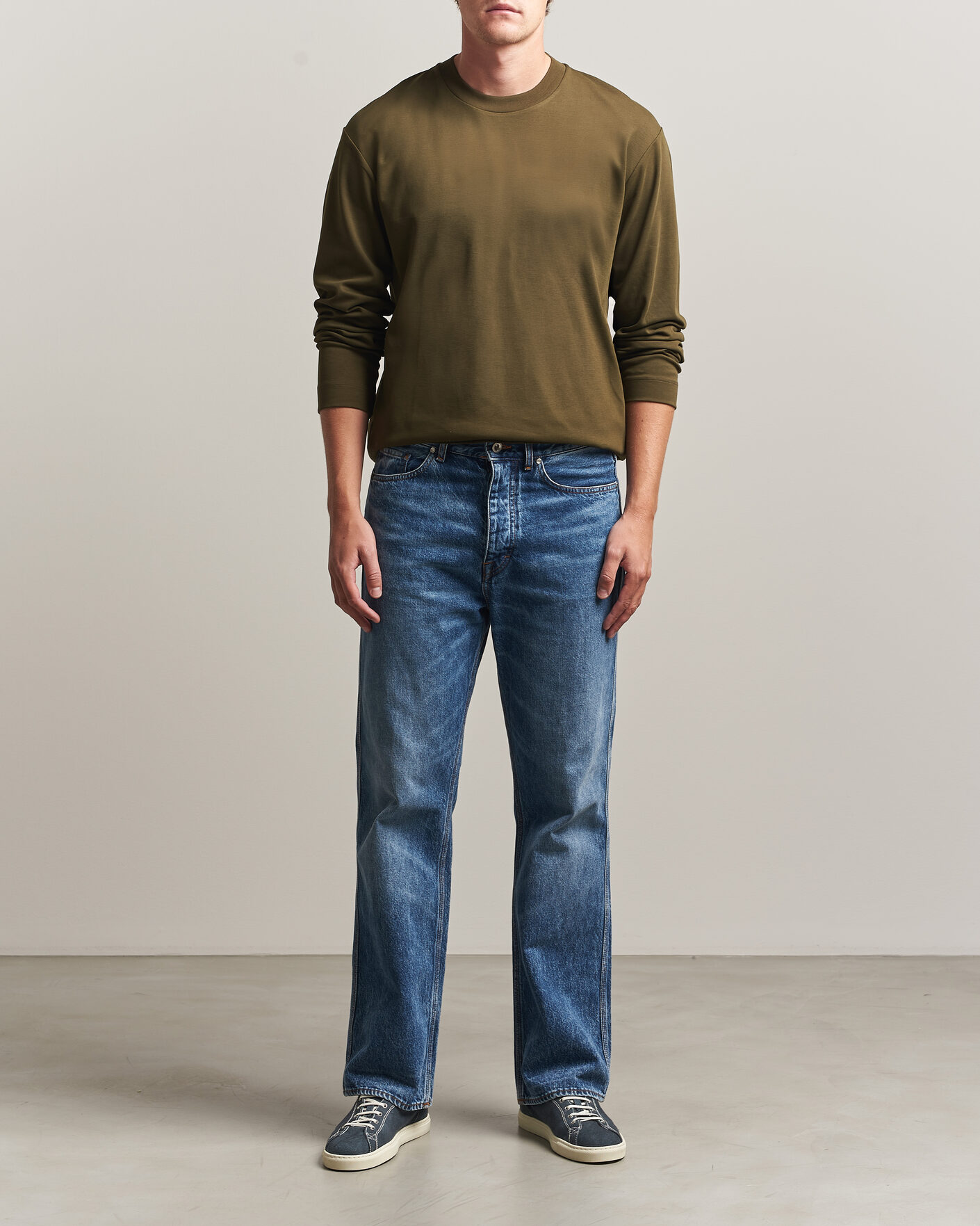 Heren | T-shirts | Sunspel | Heavy Weight Supima Cotton Long Sleeve T-Shirt Green