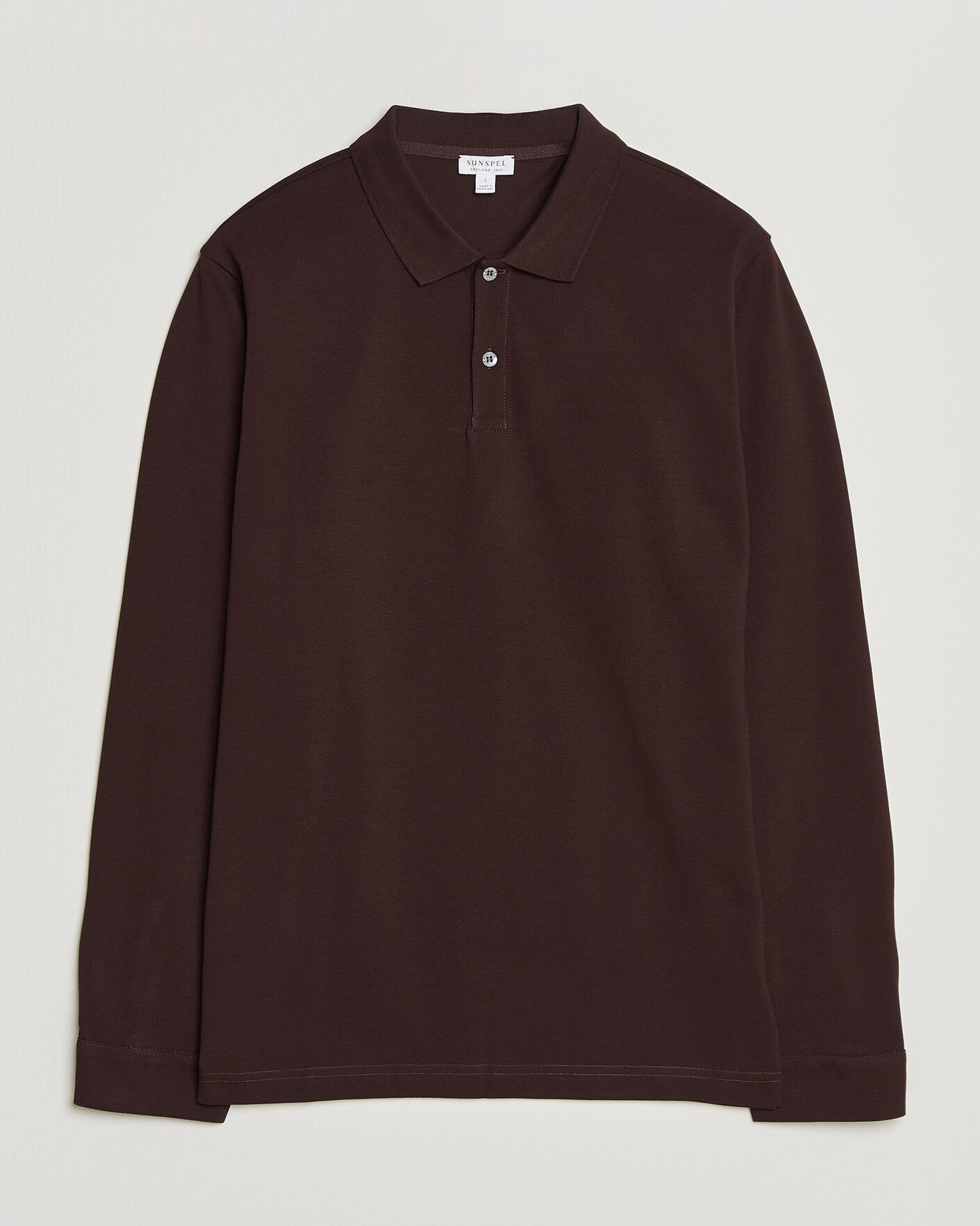 Heren | Polo's | Sunspel | Supima Cotton Long Sleeve Pique Polo Dark Brown