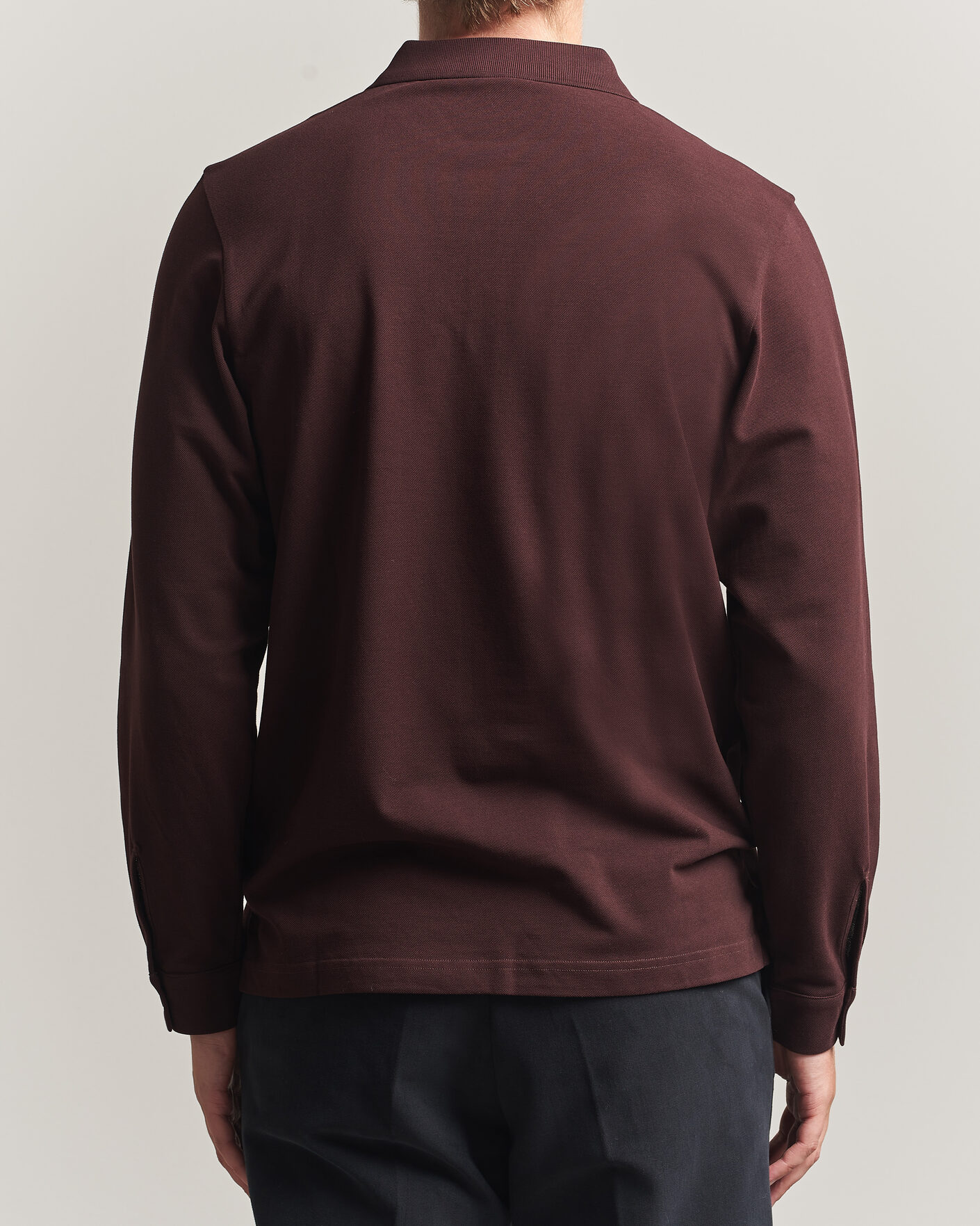 Heren | Polo's | Sunspel | Supima Cotton Long Sleeve Pique Polo Dark Brown