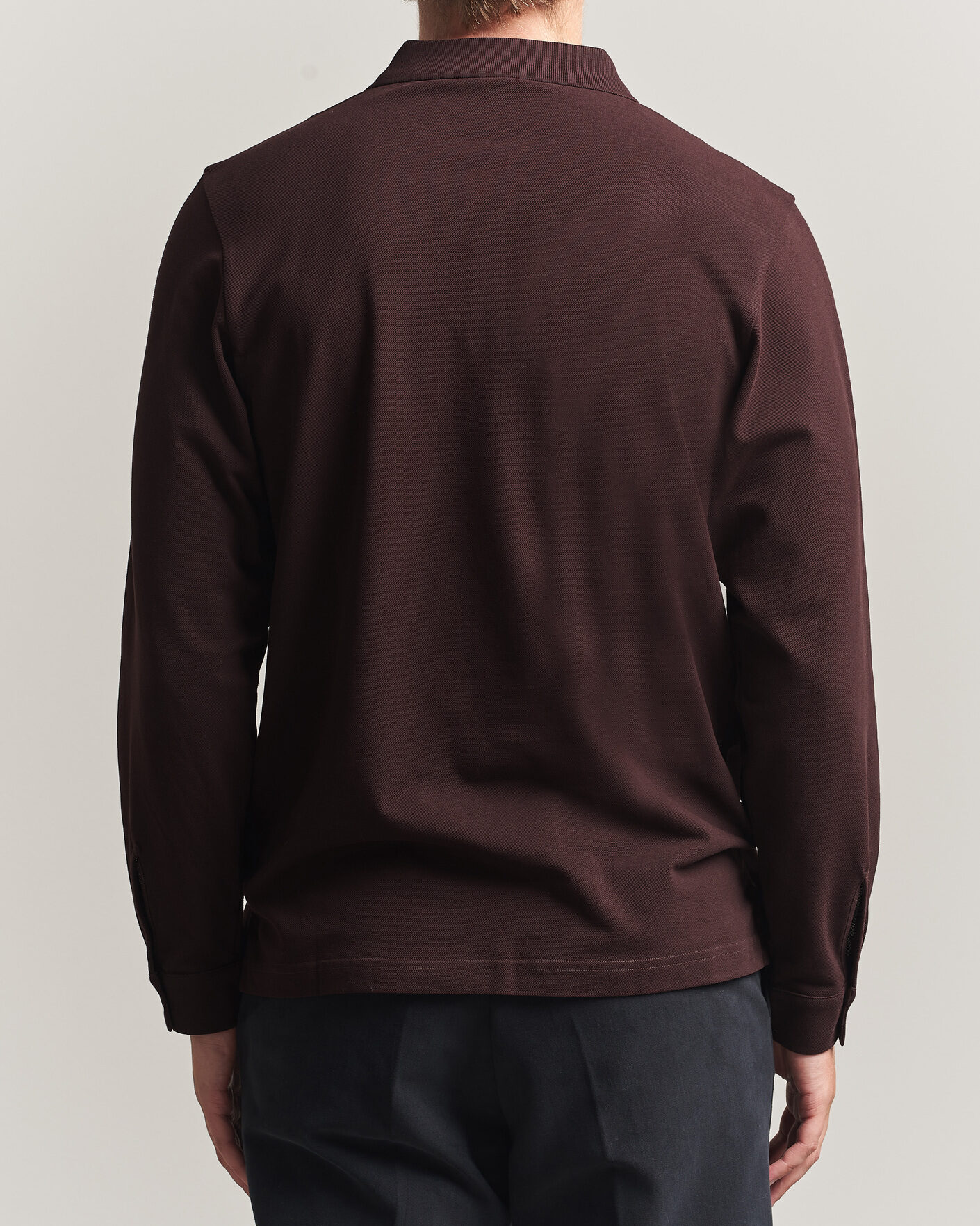 Heren | Polo's | Sunspel | Supima Cotton Long Sleeve Pique Polo Dark Brown