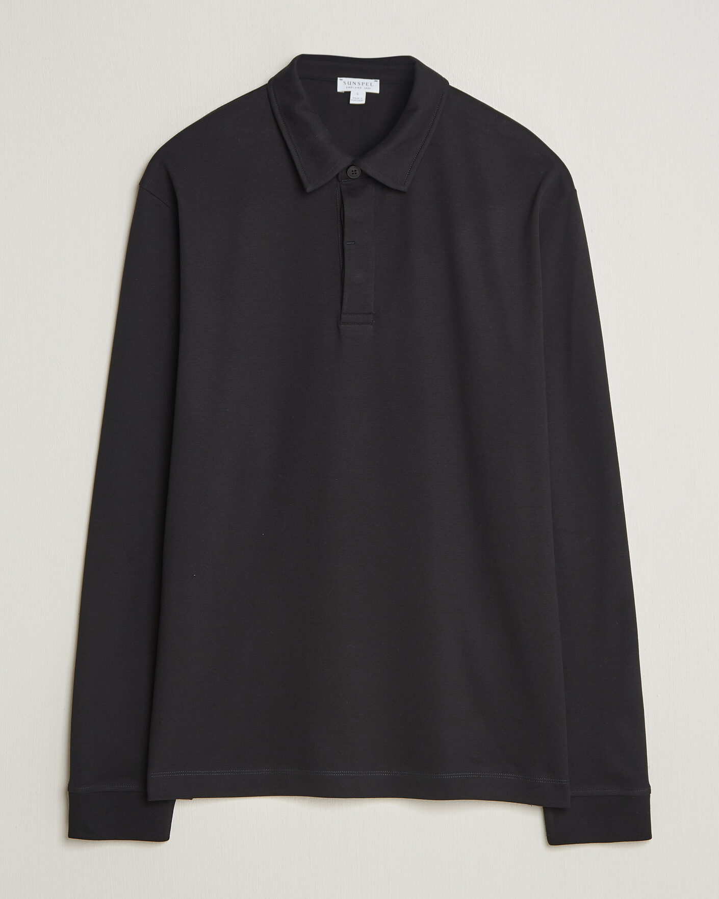 Heren | Polo's | Sunspel | Heavy Weight Supima Cotton Long Sleeve Polo Black