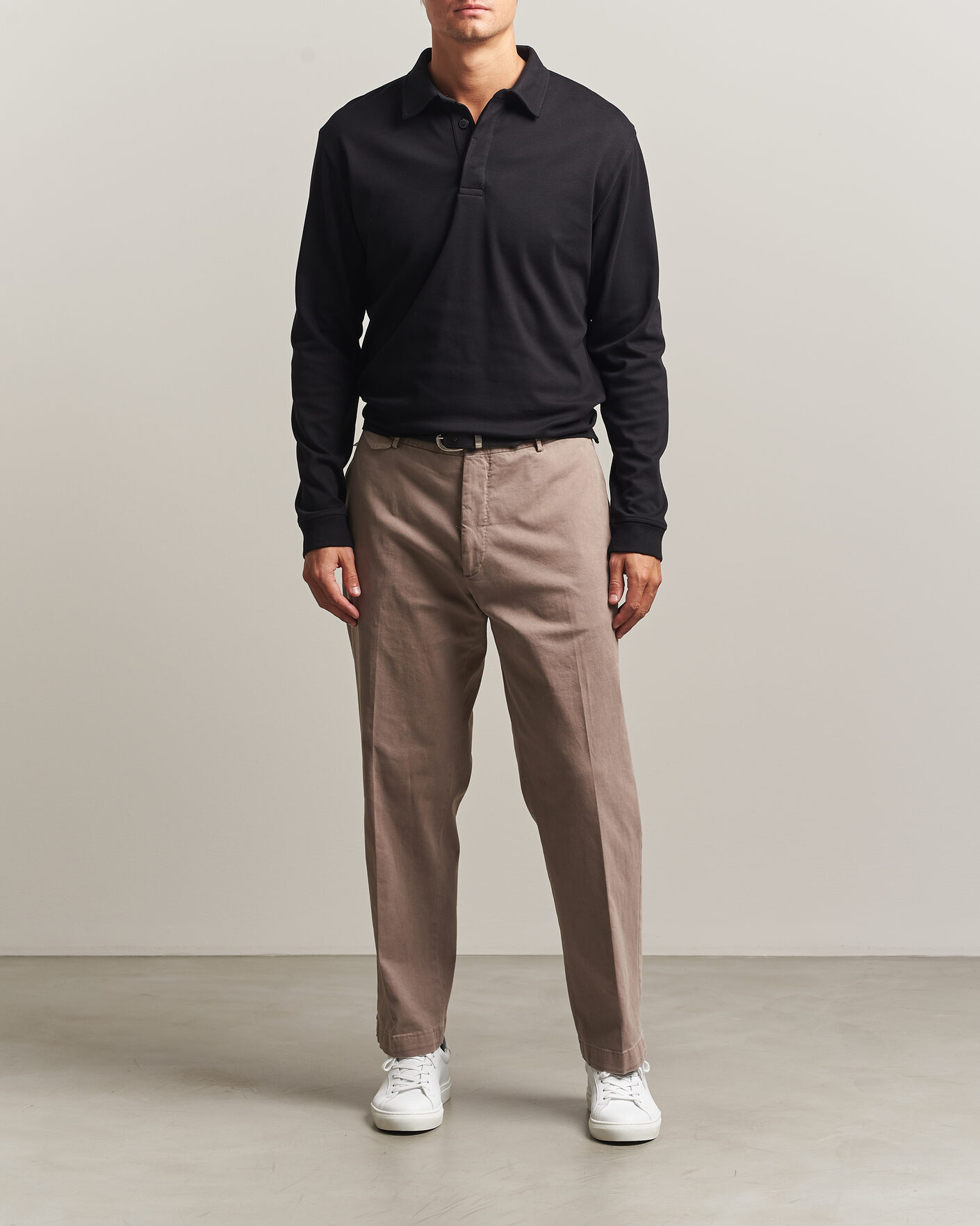 Heren | Polo's | Sunspel | Heavy Weight Supima Cotton Long Sleeve Polo Black