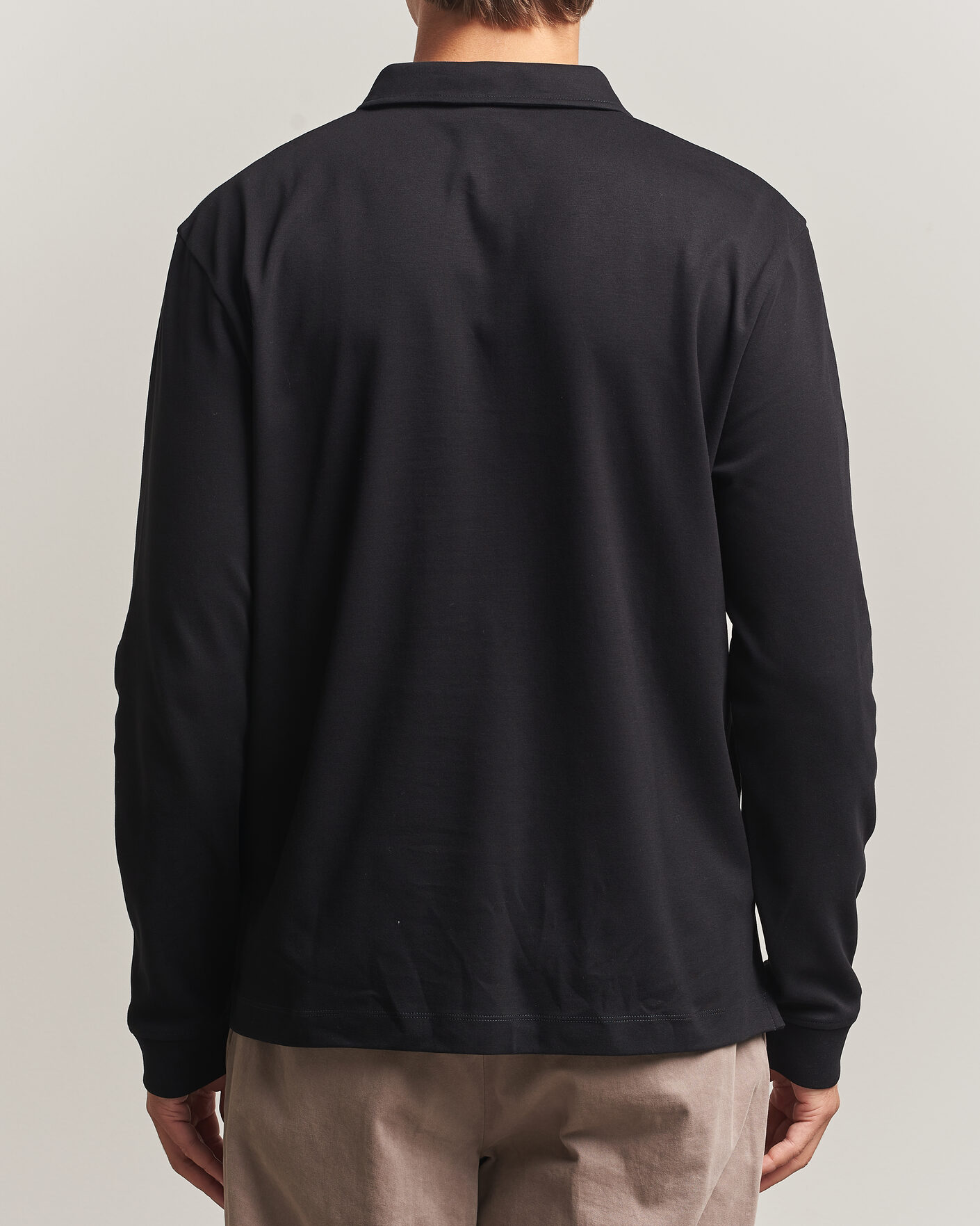 Heren | Polo's | Sunspel | Heavy Weight Supima Cotton Long Sleeve Polo Black