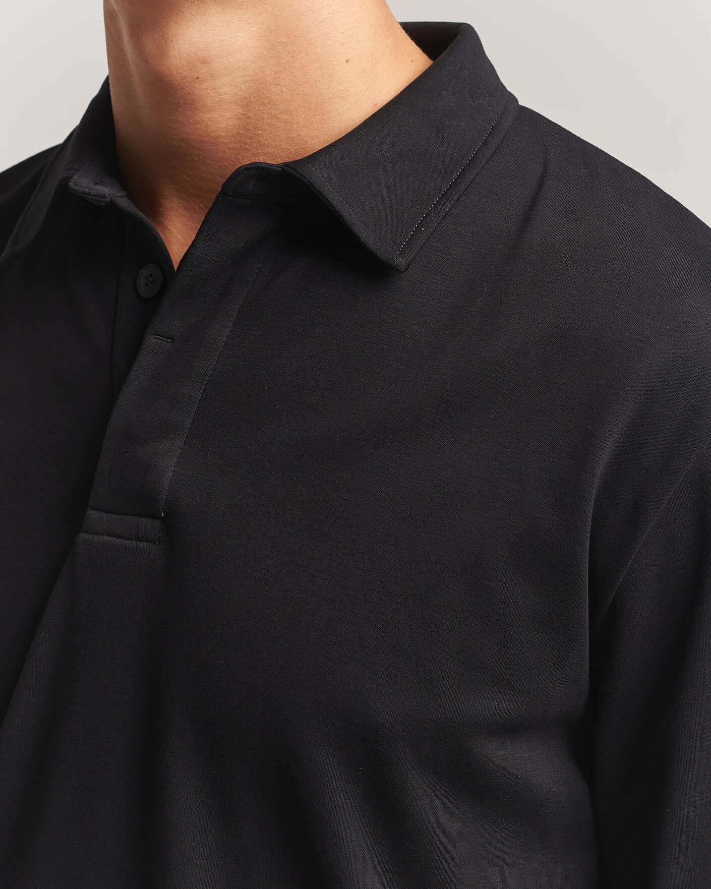 Heren | Polo's | Sunspel | Heavy Weight Supima Cotton Long Sleeve Polo Black