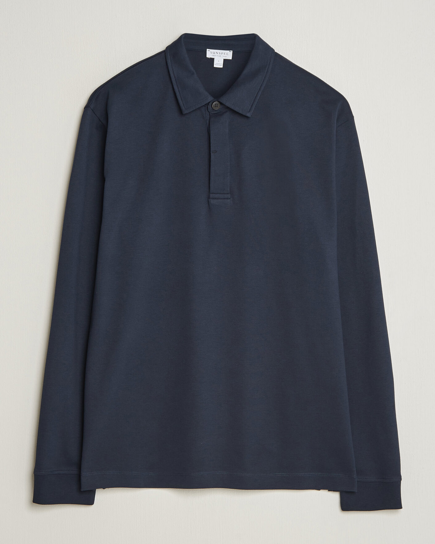 Heren | Polo's | Sunspel | Heavy Weight Supima Cotton Long Sleeve Polo Navy