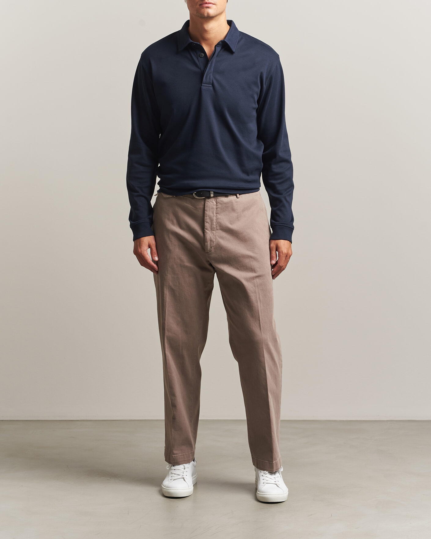 Heren | Polo's | Sunspel | Heavy Weight Supima Cotton Long Sleeve Polo Navy