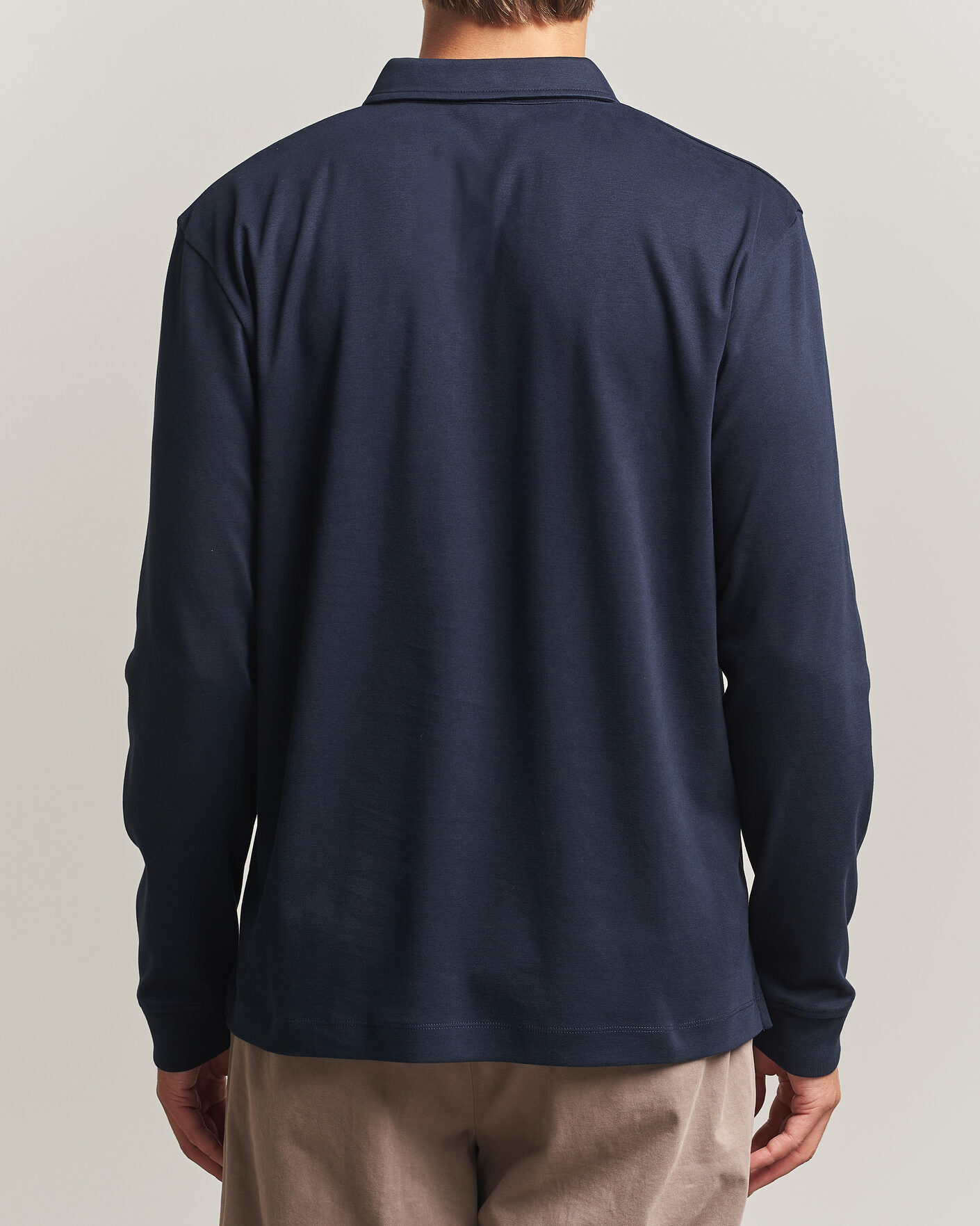 Heren | Polo's | Sunspel | Heavy Weight Supima Cotton Long Sleeve Polo Navy