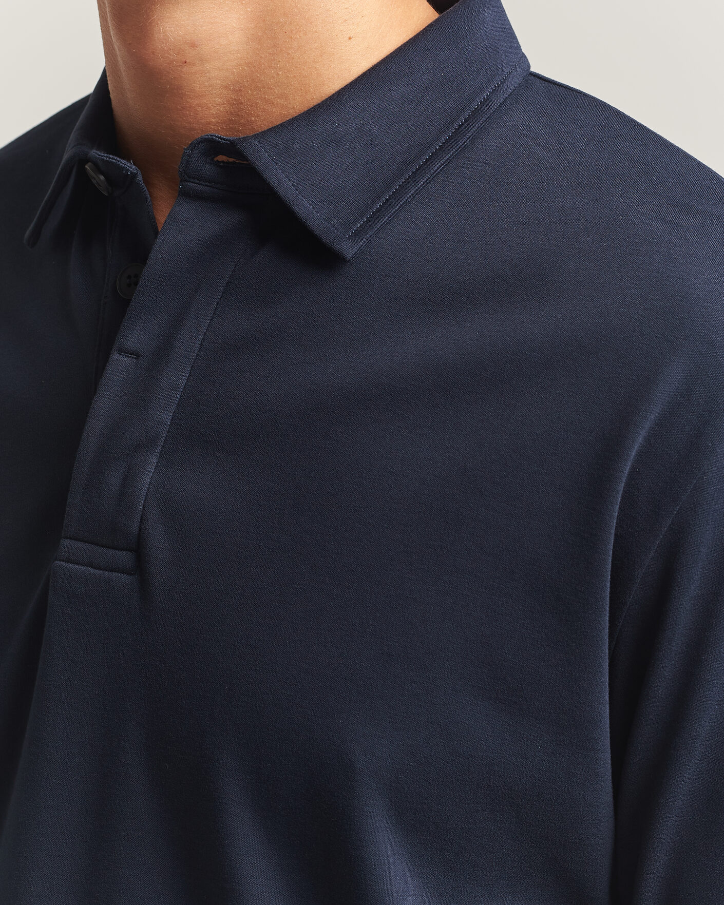 Heren | Polo's | Sunspel | Heavy Weight Supima Cotton Long Sleeve Polo Navy