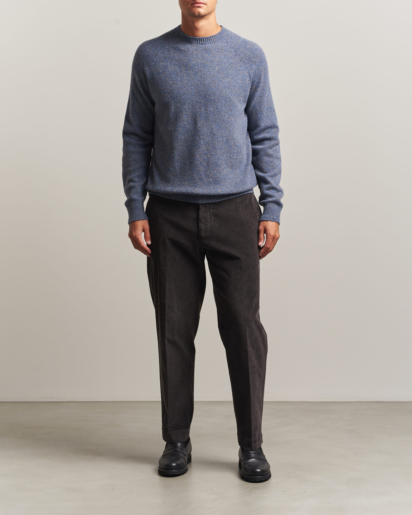 Heren | Truien | Sunspel | Lambswool Crew Neck Denim Twist