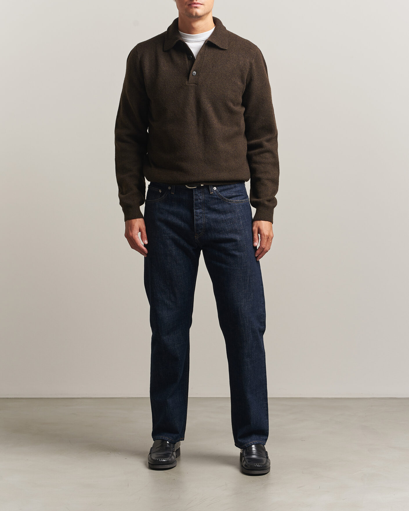 Heren | Truien | Sunspel | Lambswool Poloshirt Loden Twist