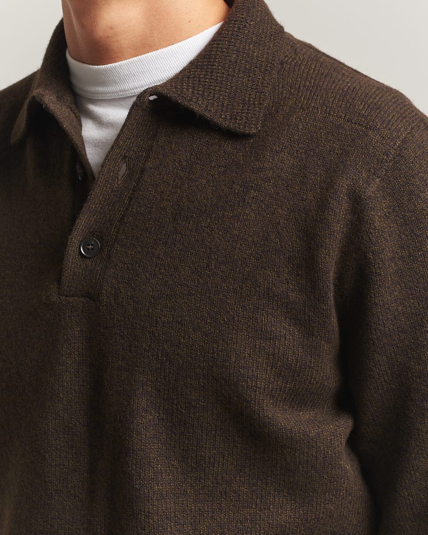 Heren | Truien | Sunspel | Lambswool Poloshirt Loden Twist