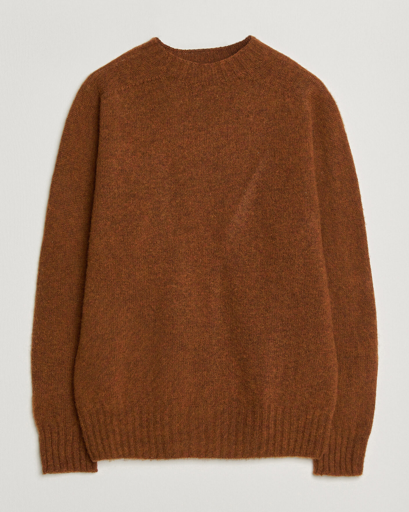 Heren | Truien | Sunspel | Brushed Shetland Crew Neck Dark Tabacco