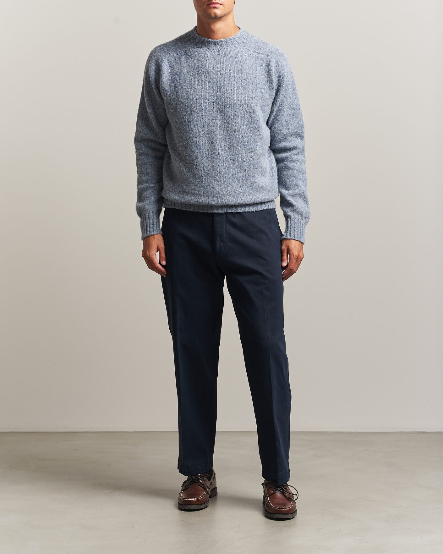 Heren | Truien | Sunspel | Brushed Shetland Crew Neck Powder Blue