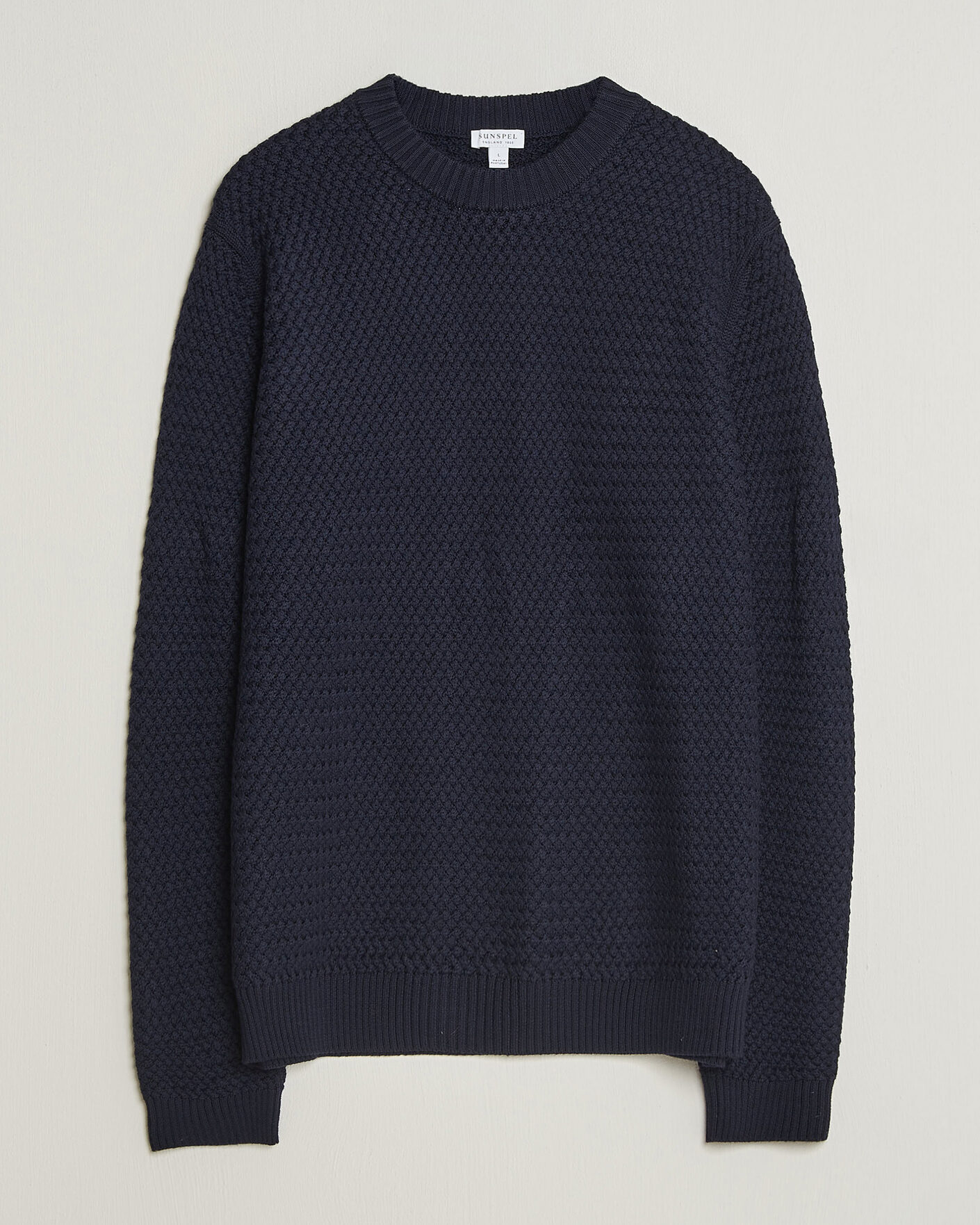 Heren | Truien | Sunspel | Merino Basketweave Stitch Jumper Navy