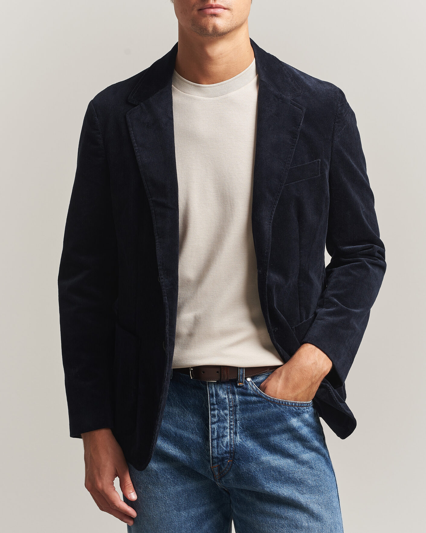 Heren | Blazers | Sunspel | Relaxed Corduroy Blazer Navy