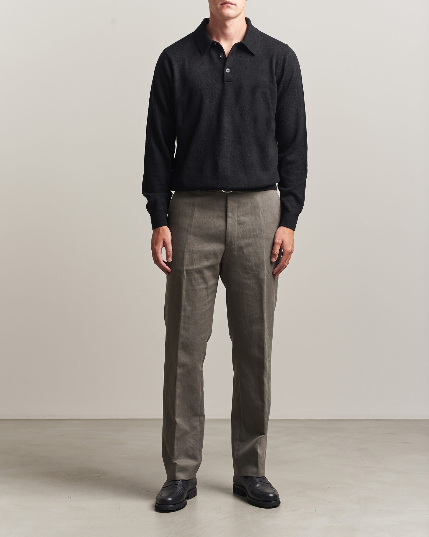 Heren | Truien | Sunspel | Cashmere Polo Black