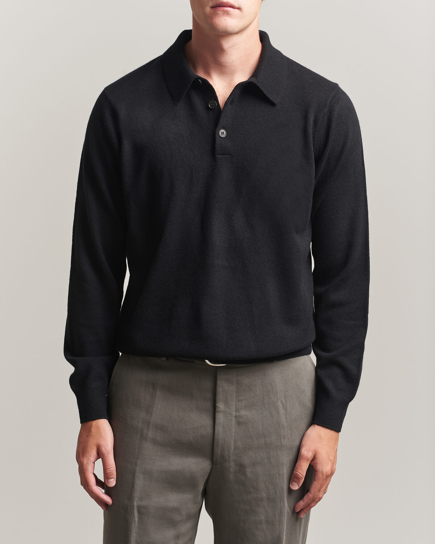 Heren | Truien | Sunspel | Cashmere Polo Black