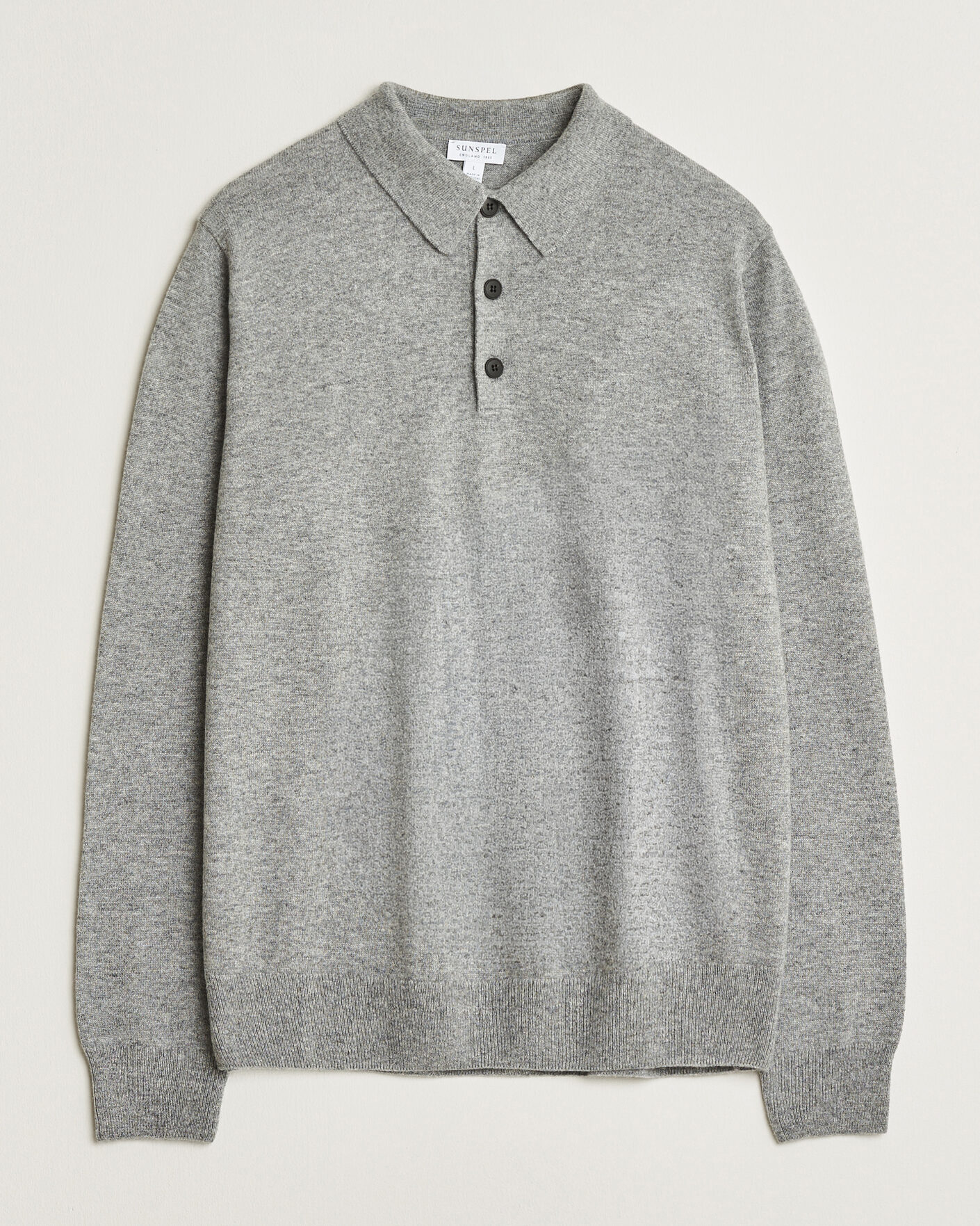 Heren | Truien | Sunspel | Cashmere Polo Grey Melange
