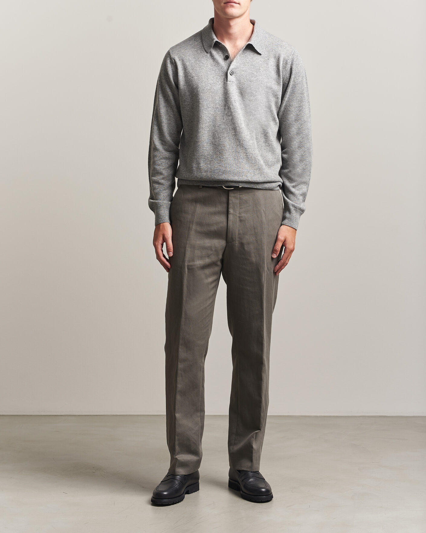 Heren | Truien | Sunspel | Cashmere Polo Grey Melange