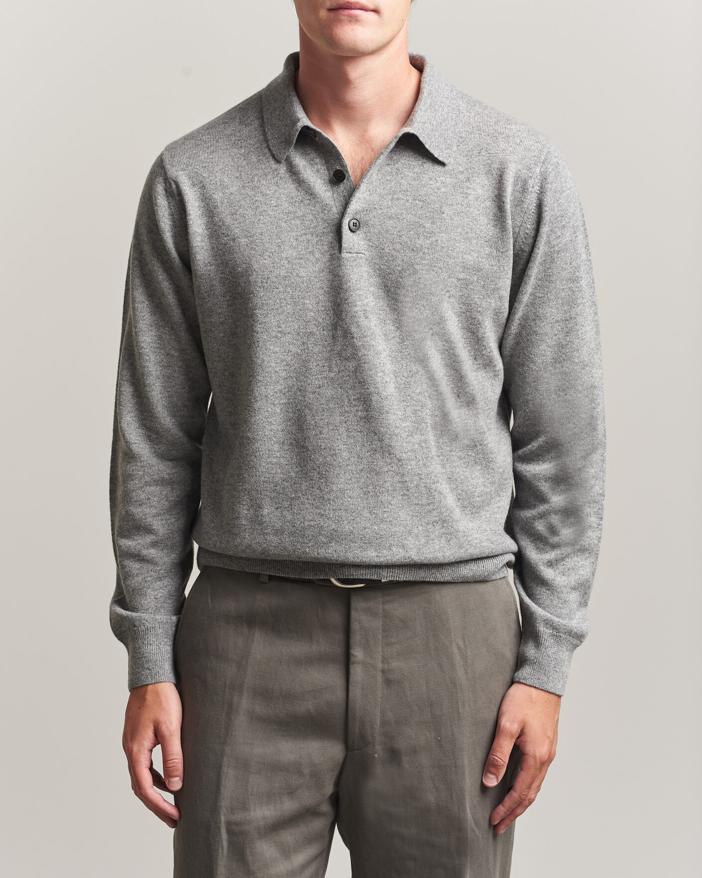 Heren | Truien | Sunspel | Cashmere Polo Grey Melange