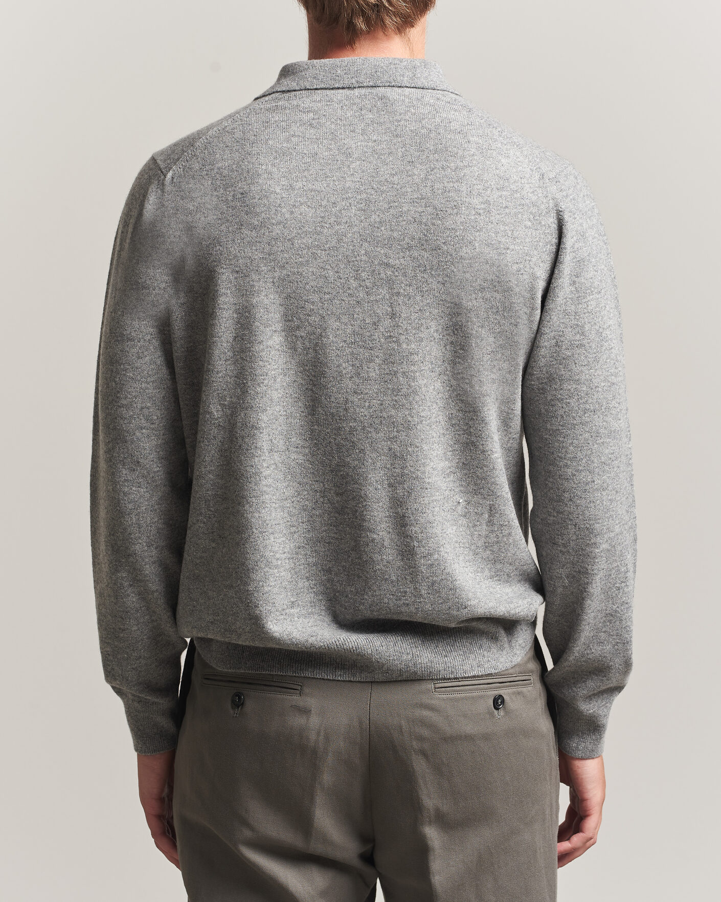 Heren | Truien | Sunspel | Cashmere Polo Grey Melange