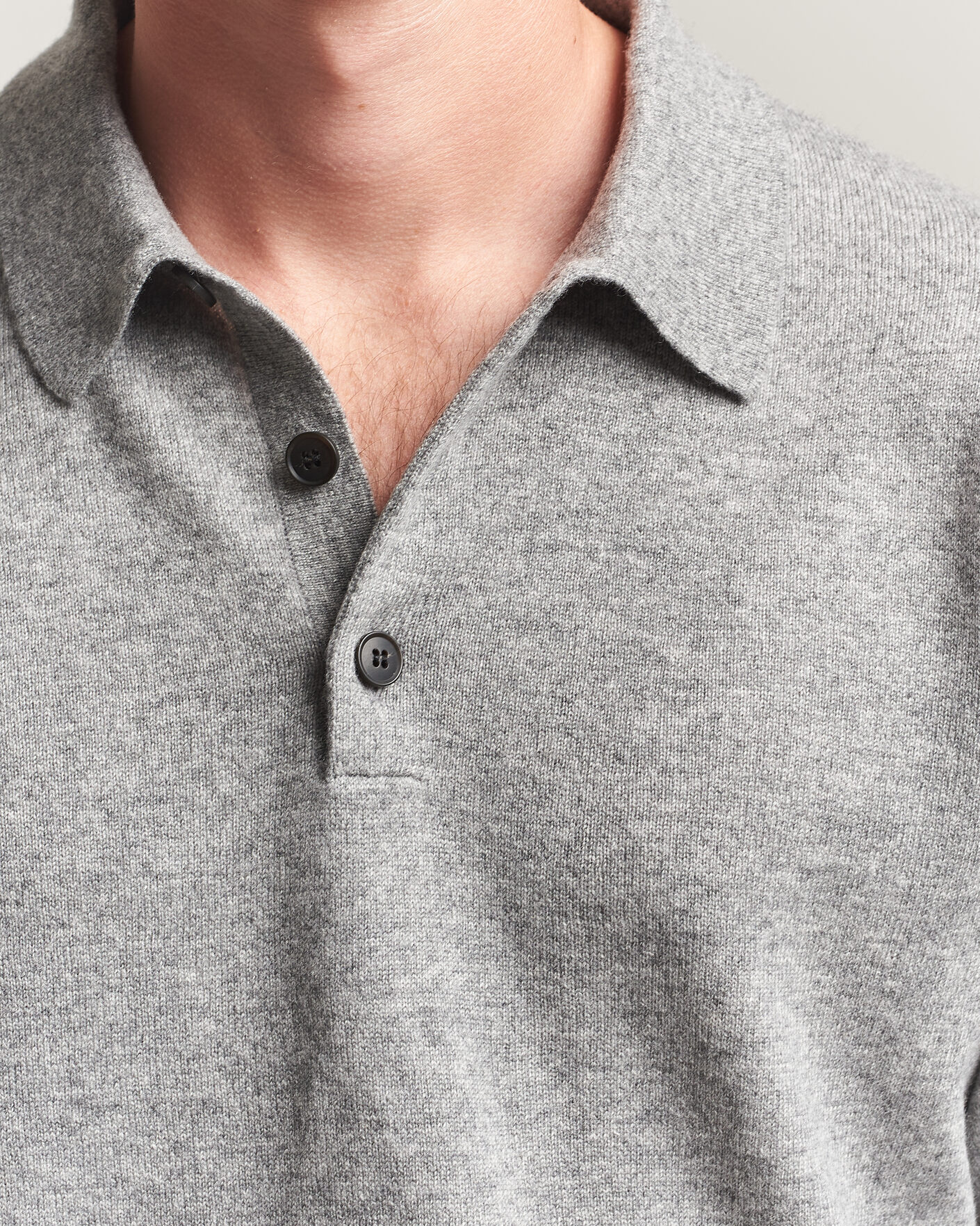 Heren | Truien | Sunspel | Cashmere Polo Grey Melange