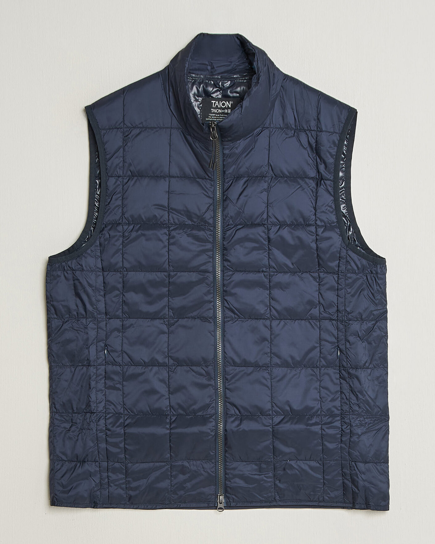 Heren | Gilets | TAION | High Neck Full Zip Lightweight Down Vest Dark Navy
