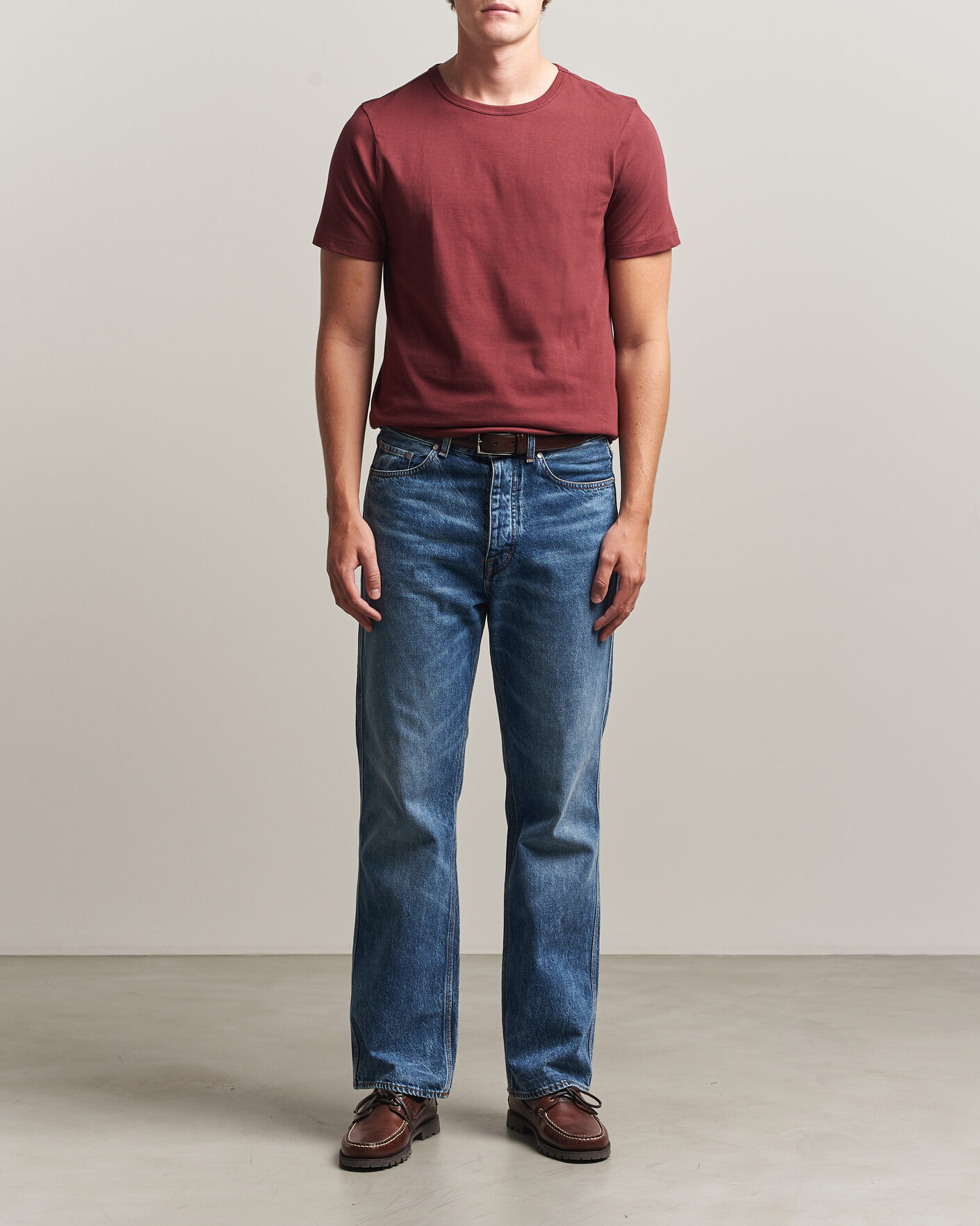 Heren | T-shirts | Merz b. Schwanen | 1950s Classic Loopwheeled T-shirt Burgundy