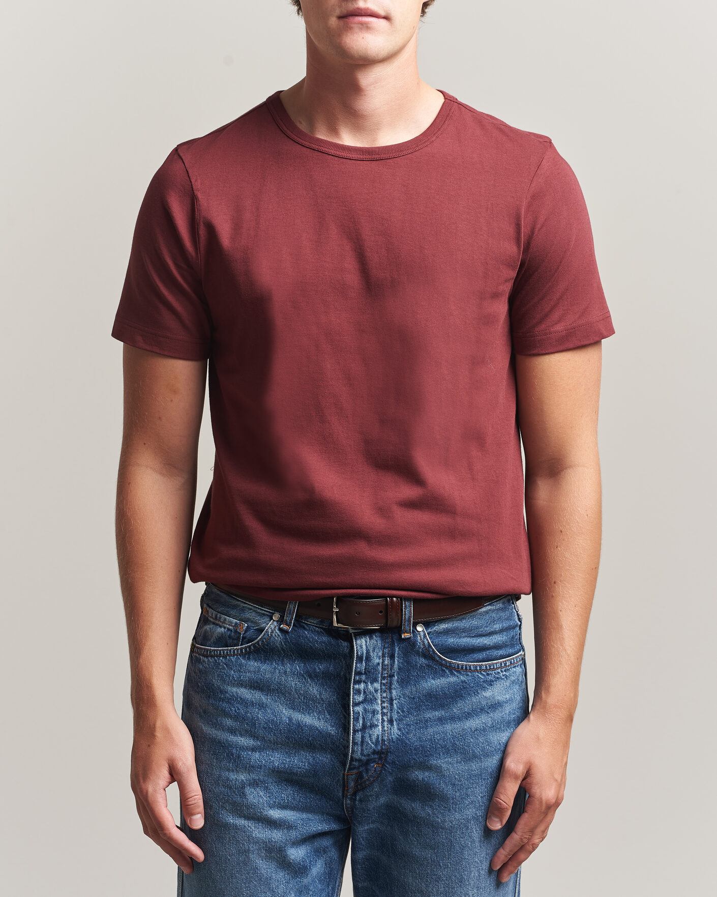 Heren | T-shirts | Merz b. Schwanen | 1950s Classic Loopwheeled T-shirt Burgundy
