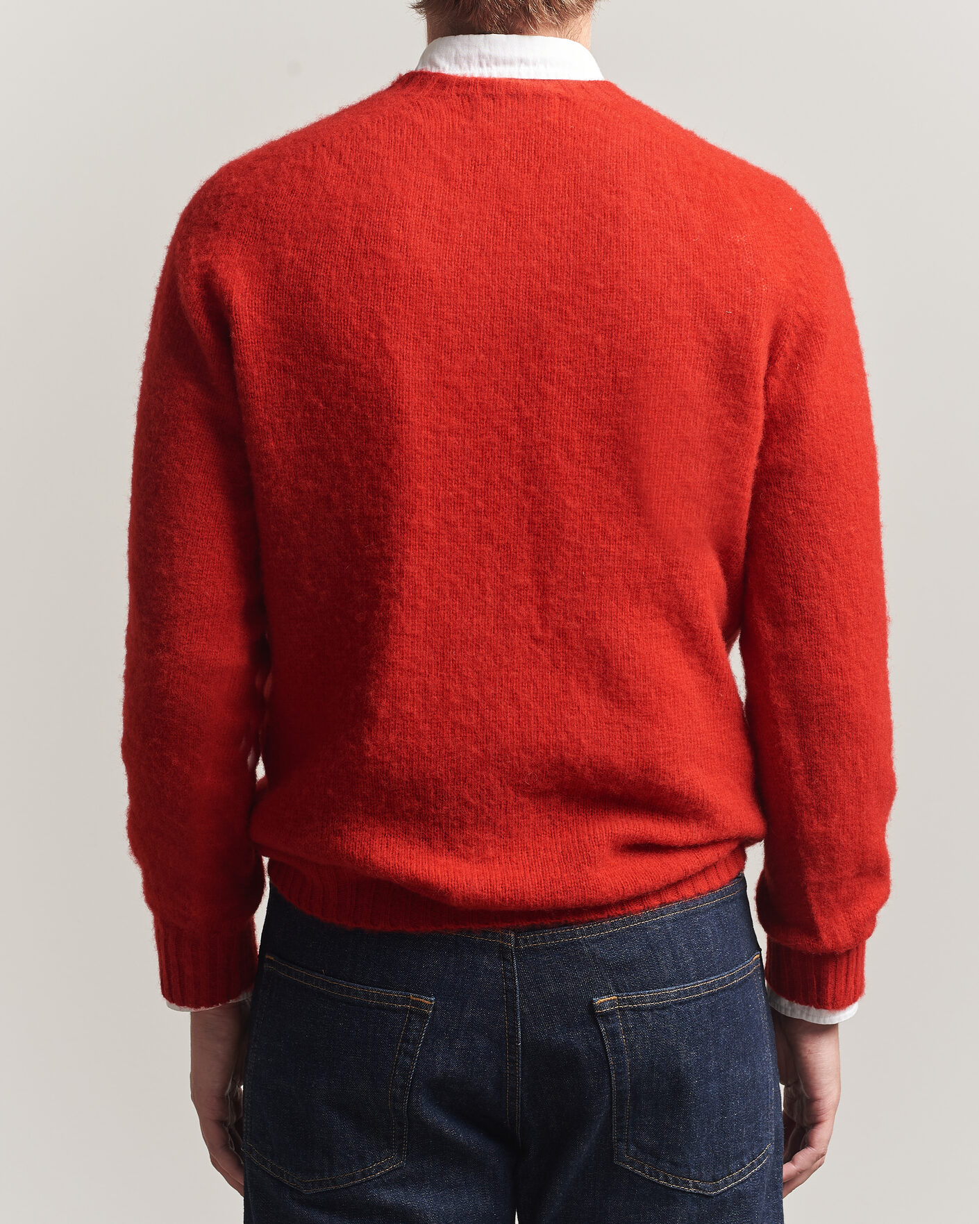 Heren | Truien | Harley Of Scotland | Brushed Supersoft Lambswool Crewneck Cardinal