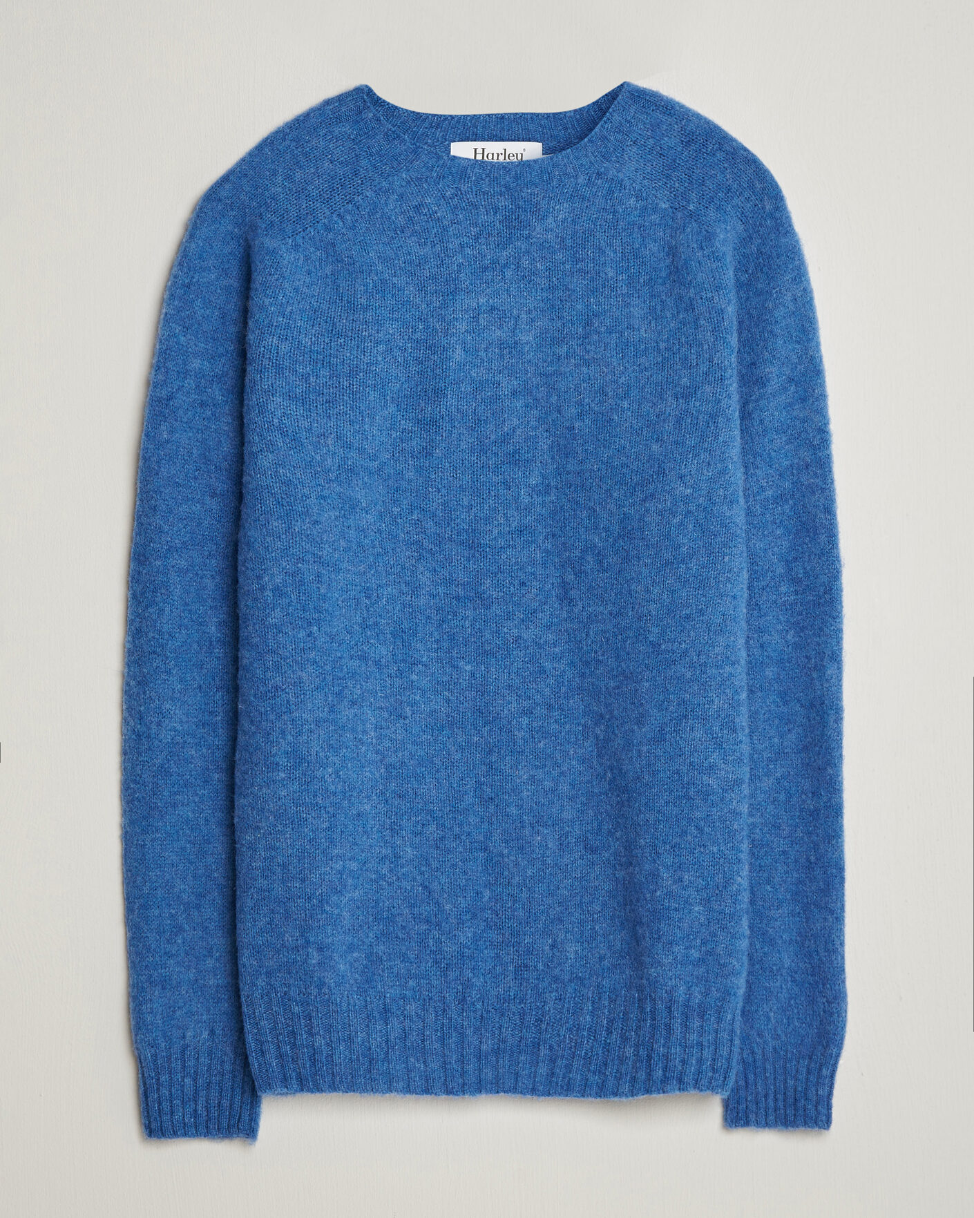 Heren | Truien | Harley Of Scotland | Brushed Supersoft Lambswool Crewneck Cobalt