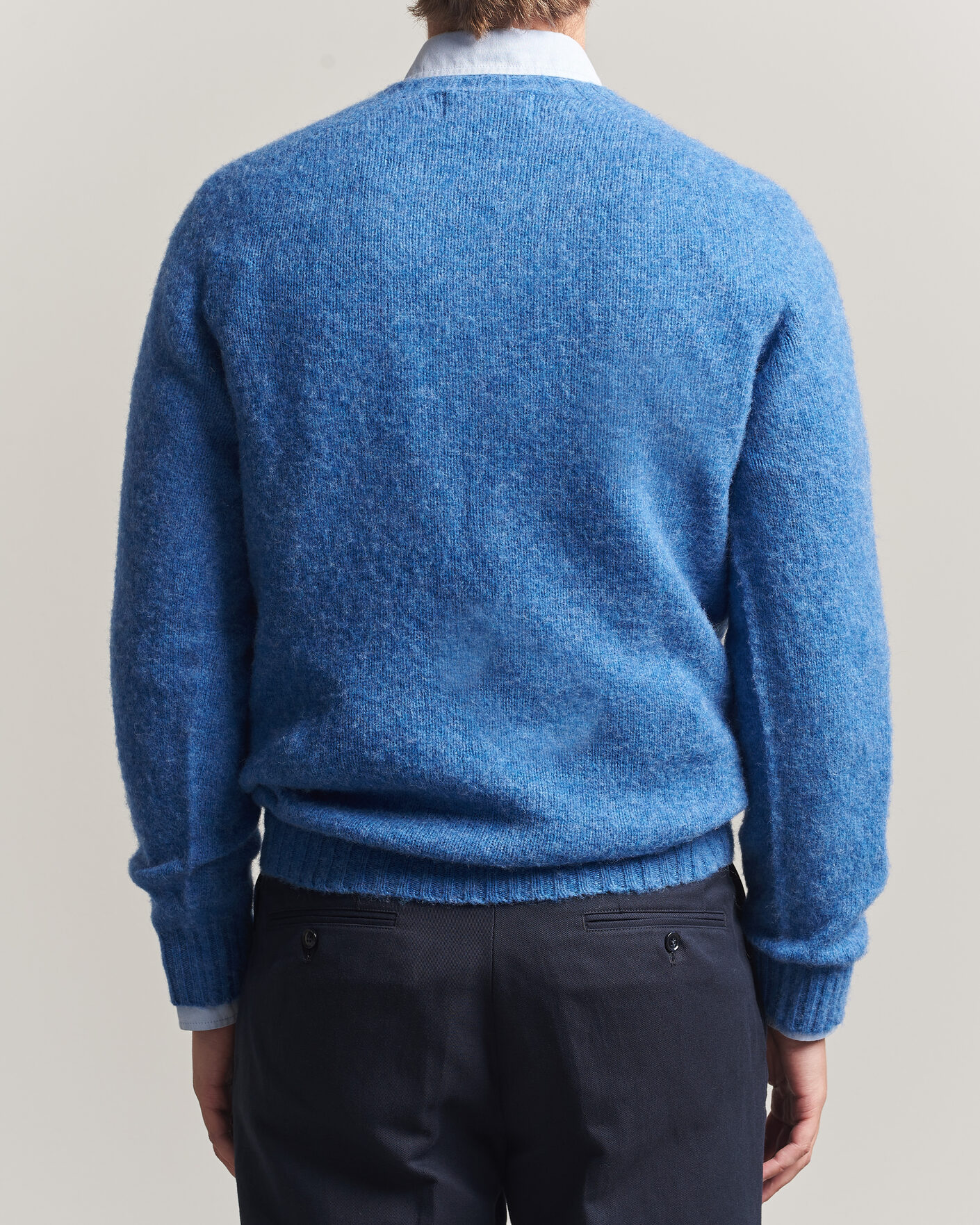 Heren | Truien | Harley Of Scotland | Brushed Supersoft Lambswool Crewneck Cobalt