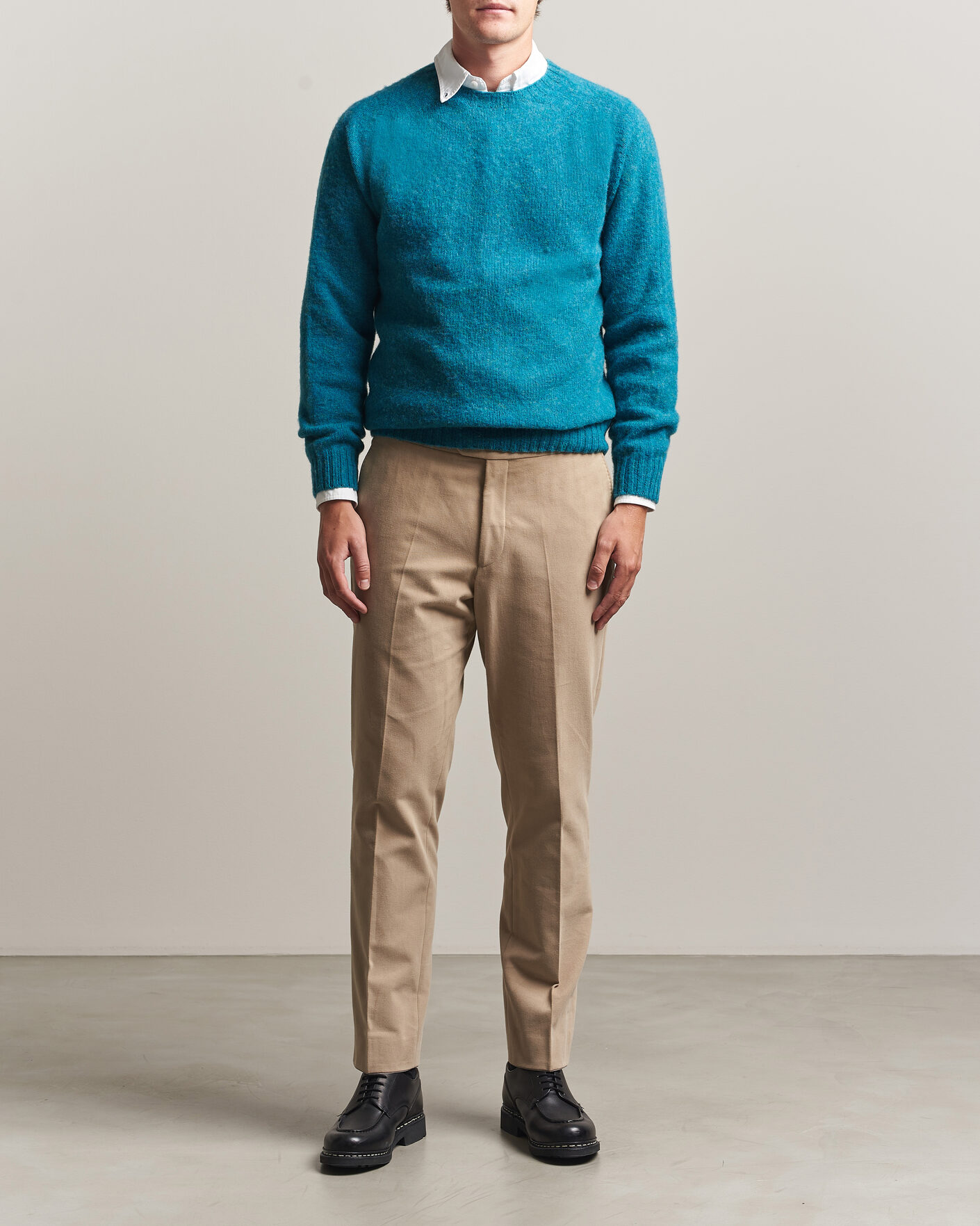 Heren | Truien | Harley Of Scotland | Brushed Supersoft Lambswool Crewneck Gulfstream