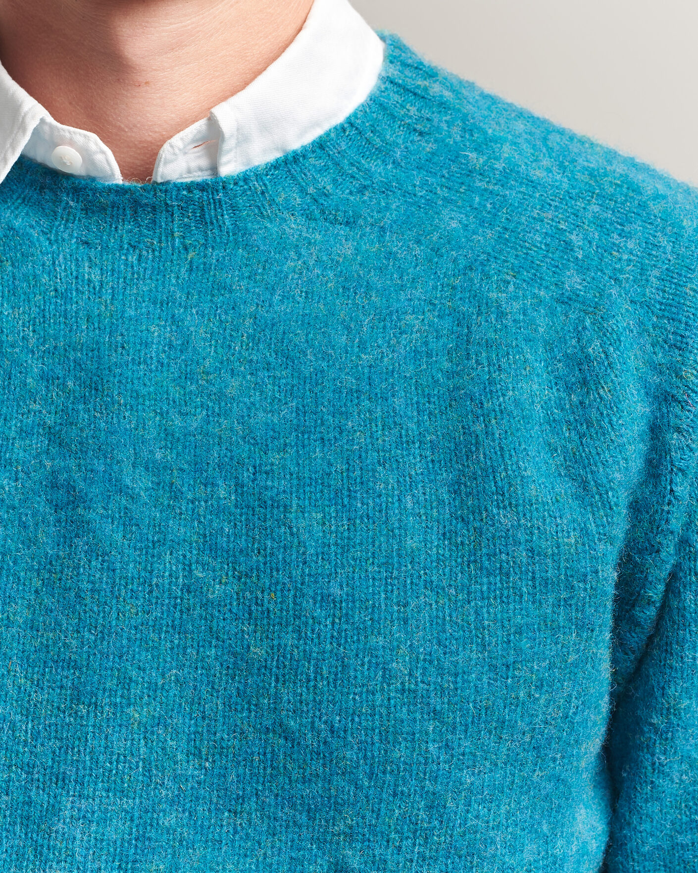 Heren | Truien | Harley Of Scotland | Brushed Supersoft Lambswool Crewneck Gulfstream