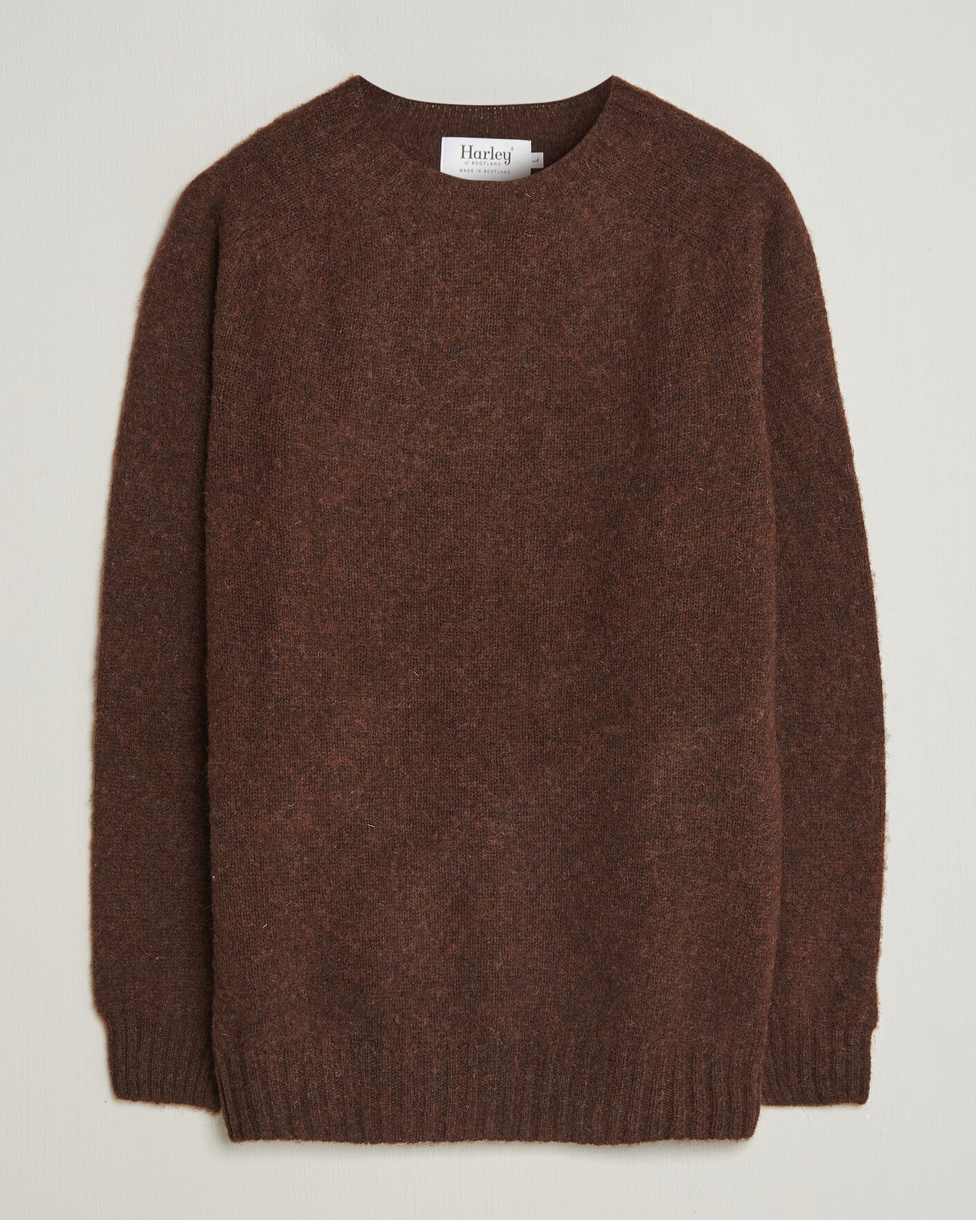 Heren | Truien | Harley Of Scotland | Brushed Supersoft Lambswool Crewneck Marron