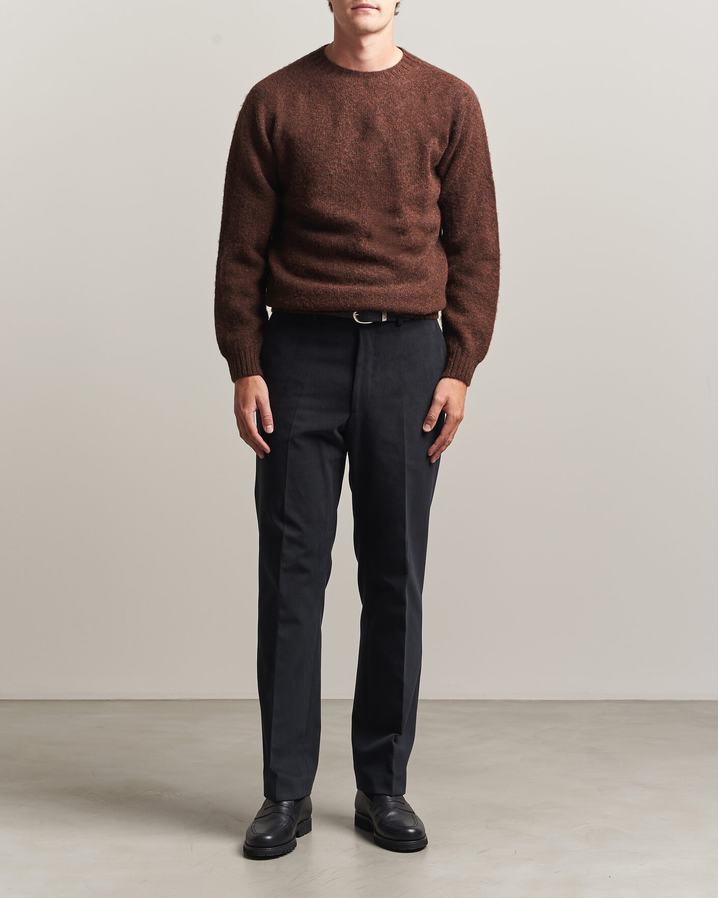 Heren | Truien | Harley Of Scotland | Brushed Supersoft Lambswool Crewneck Marron