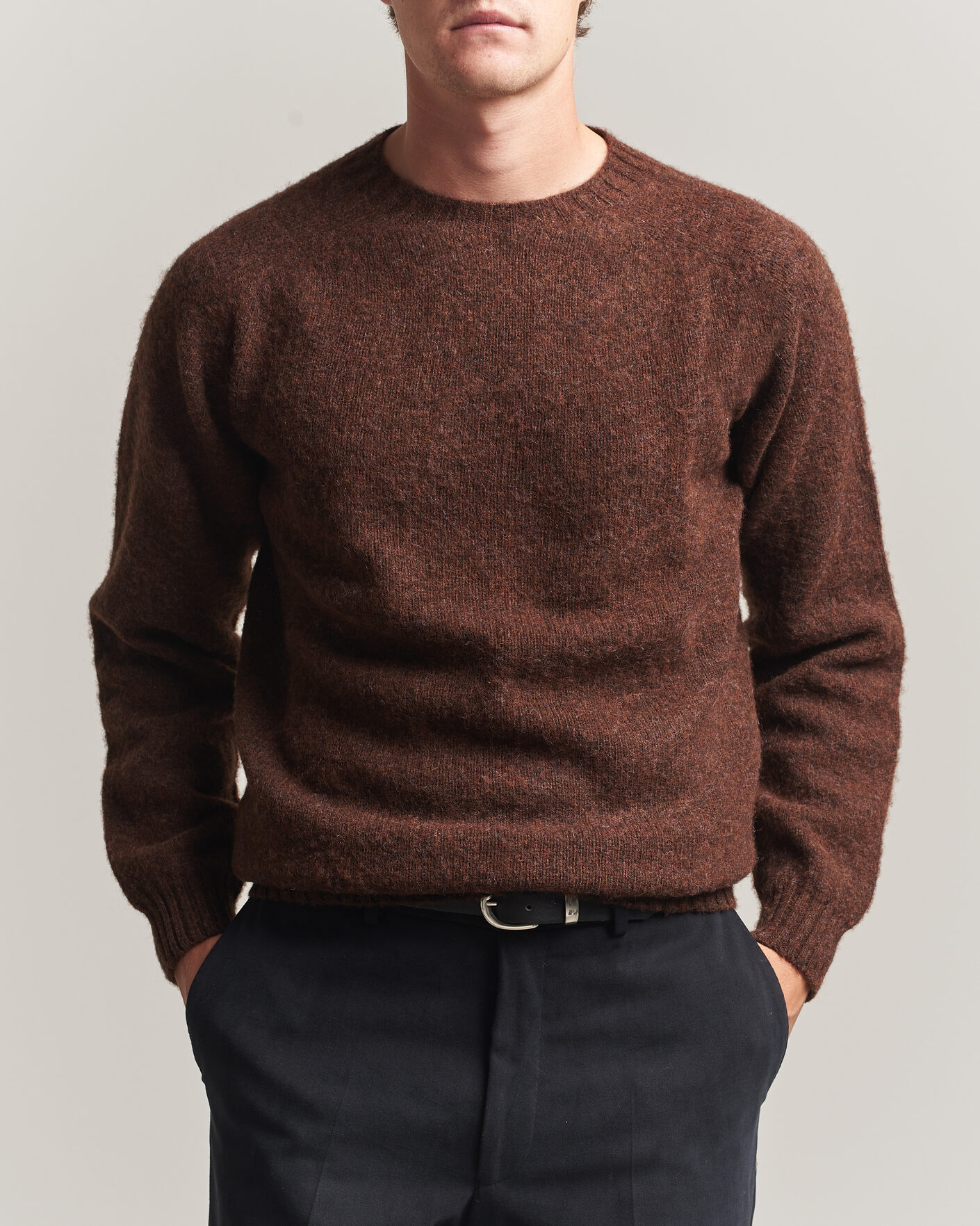Heren | Truien | Harley Of Scotland | Brushed Supersoft Lambswool Crewneck Marron