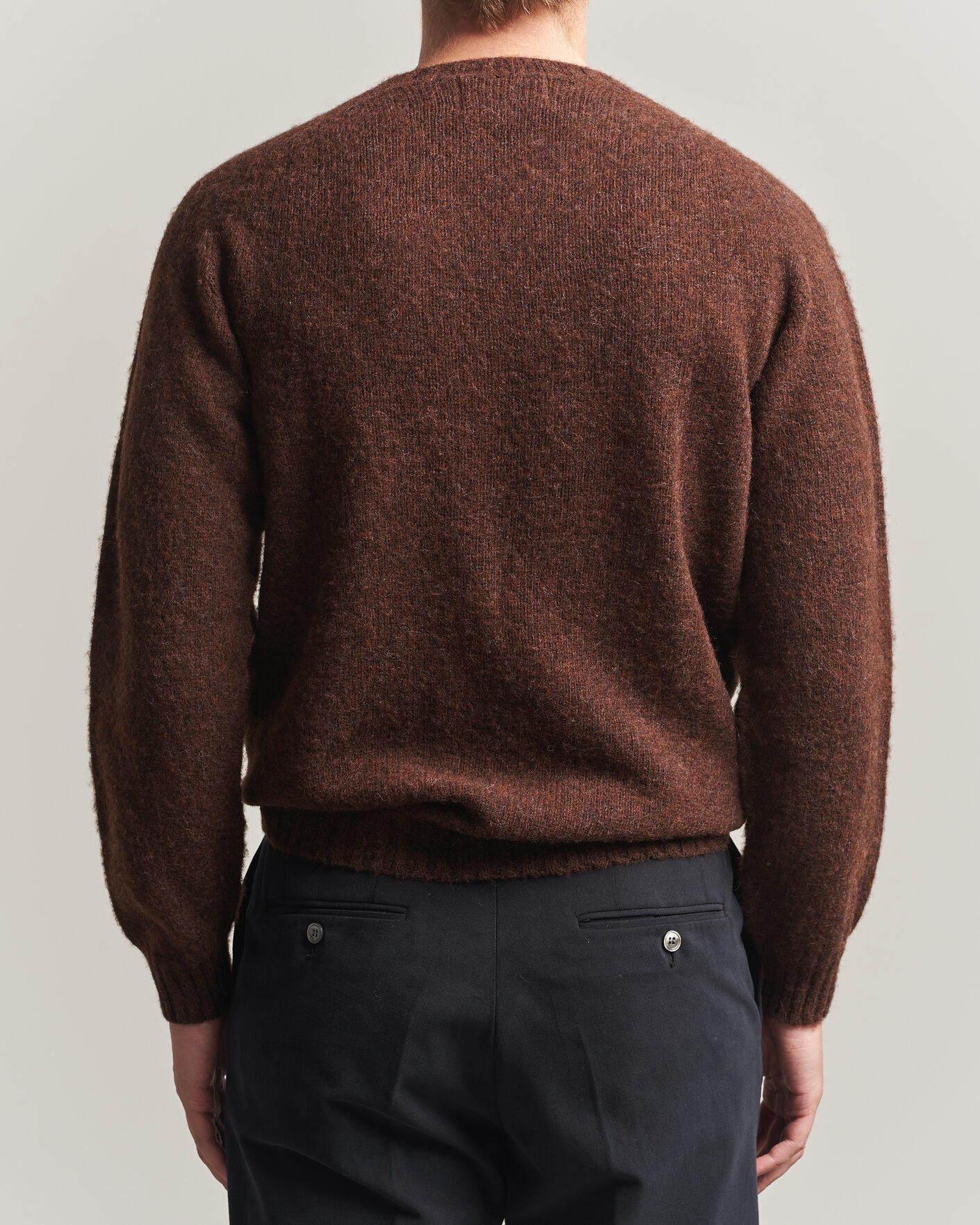 Heren | Truien | Harley Of Scotland | Brushed Supersoft Lambswool Crewneck Marron