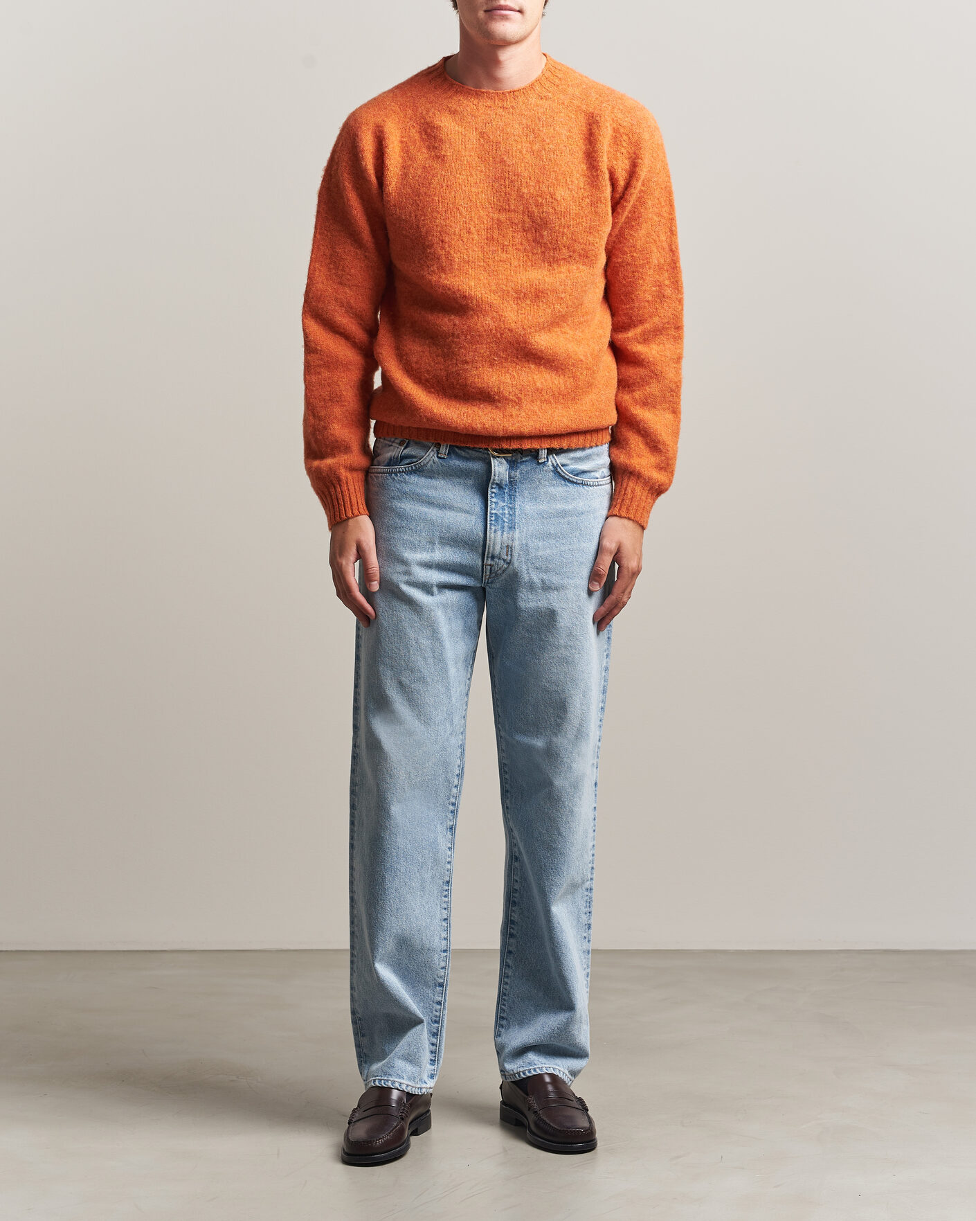 Heren | Truien | Harley Of Scotland | Brushed Supersoft Lambswool Crewneck Satsuma