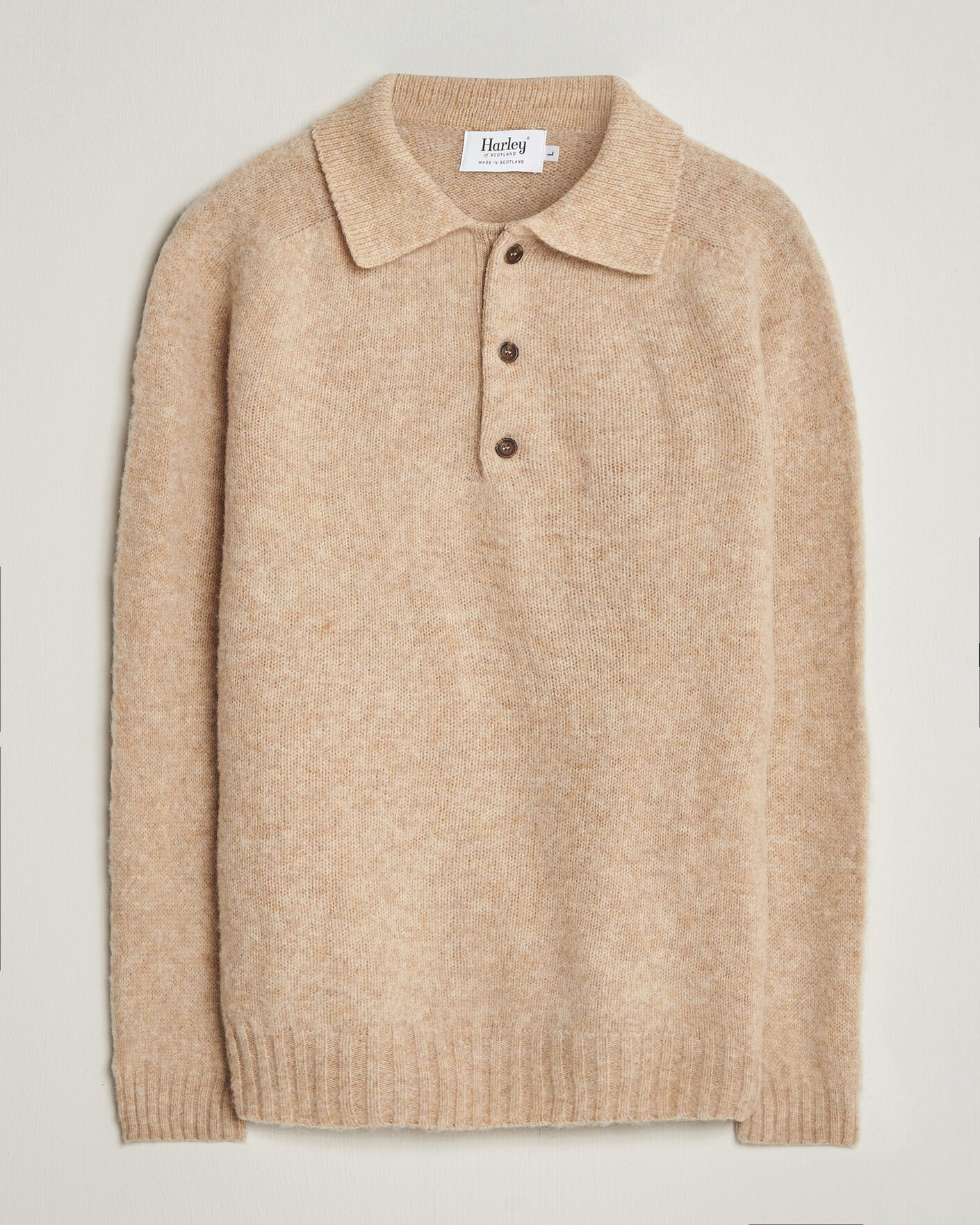 Heren | Truien | Harley Of Scotland | Brushed Supersoft Lambswool Polo Calico