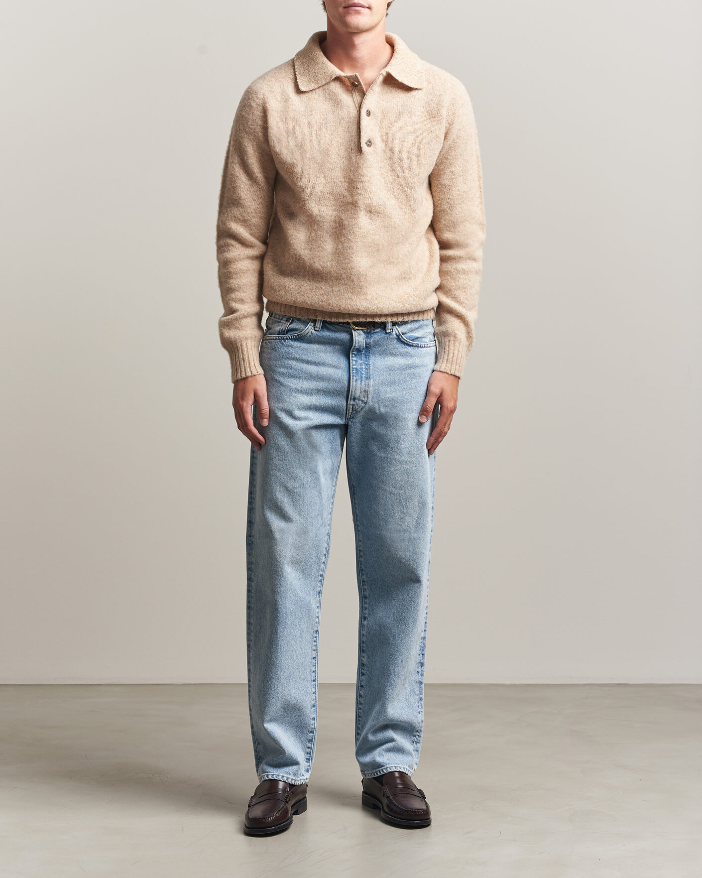 Heren | Truien | Harley Of Scotland | Brushed Supersoft Lambswool Polo Calico