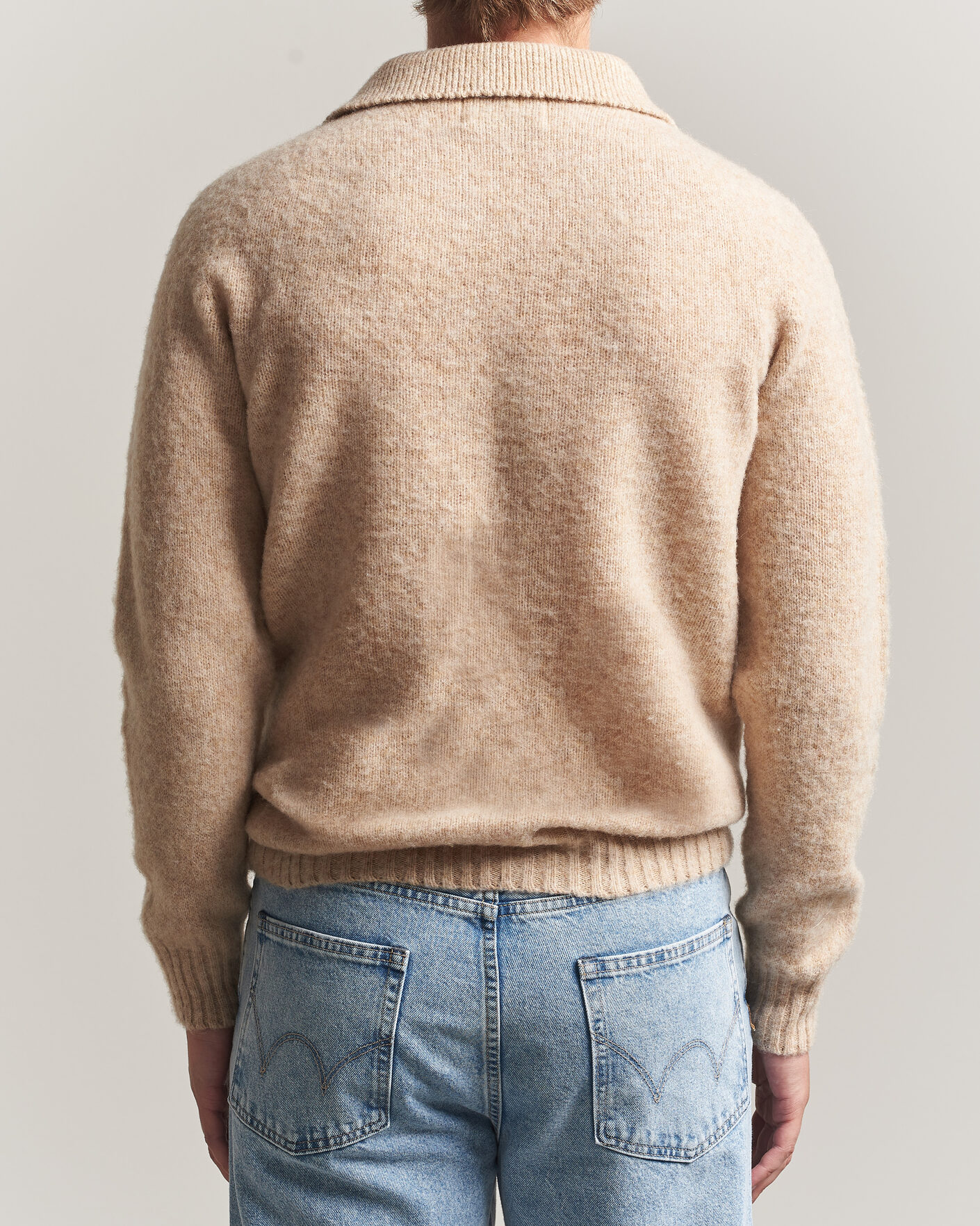Heren | Truien | Harley Of Scotland | Brushed Supersoft Lambswool Polo Calico