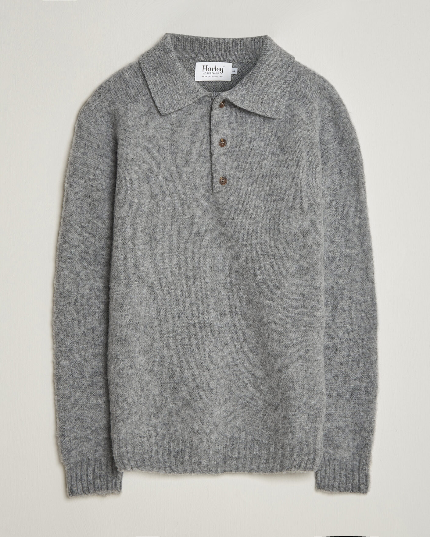 Heren | Truien | Harley Of Scotland | Brushed Supersoft Lambswool Polo Mid Grey