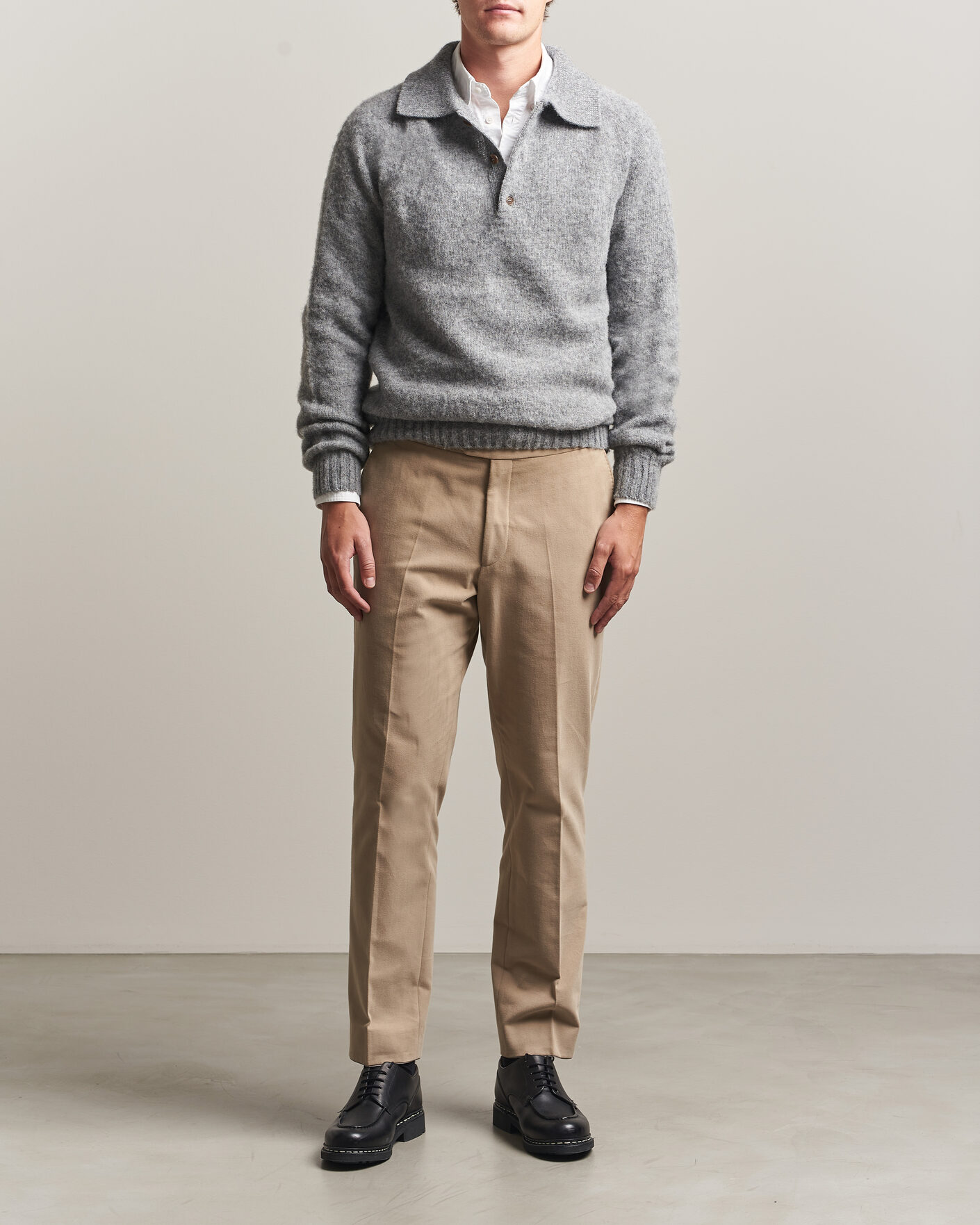 Heren | Truien | Harley Of Scotland | Brushed Supersoft Lambswool Polo Mid Grey